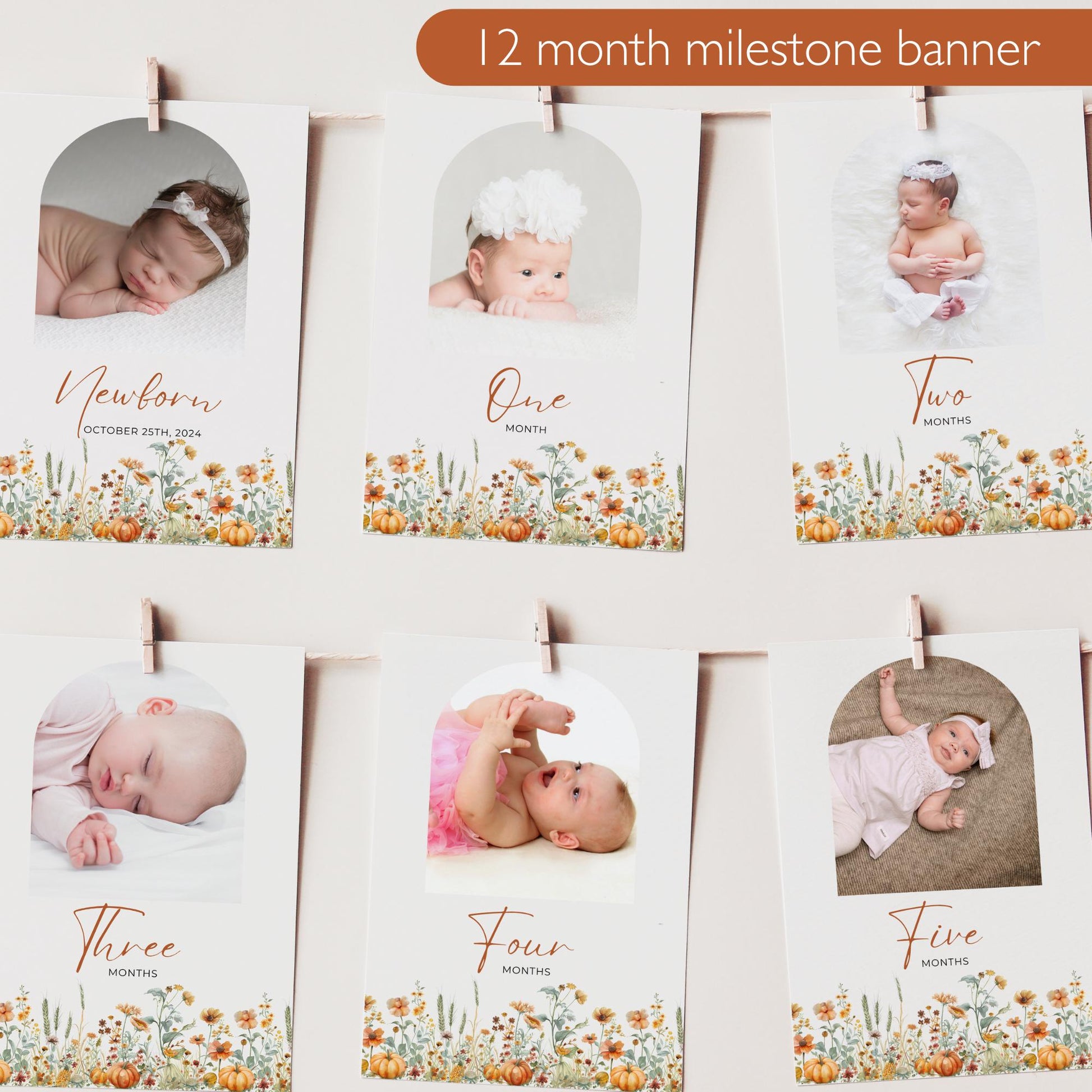 Pumpkin Birthday Photo Milestone Banner Little pumpkin First Party Theme Editable Template Fall Monthly Milestone Photo Collage Decor 1st