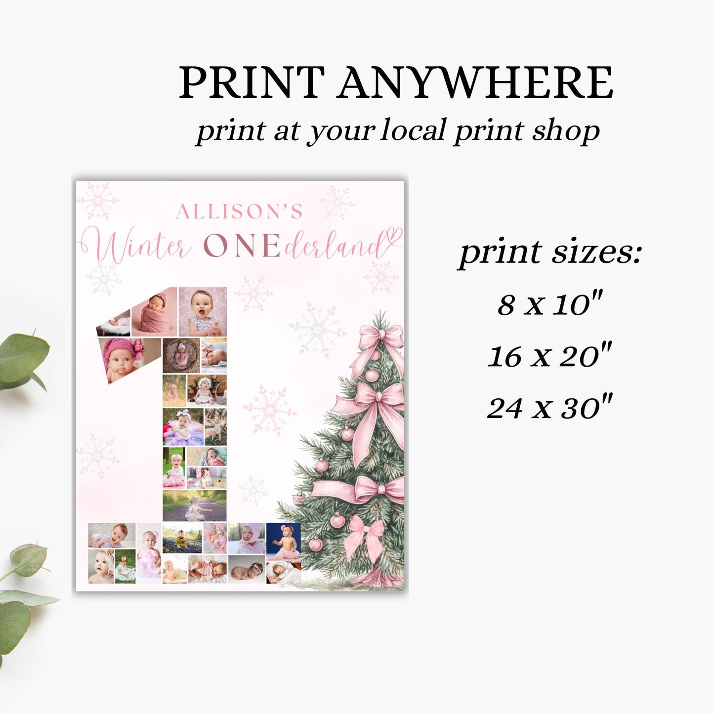 Winter ONEderland First Birthday Sign Photo Collage Editable Pink Christmas Girl 1st Birthday Monthly Photo Banner coquette Milestone sign