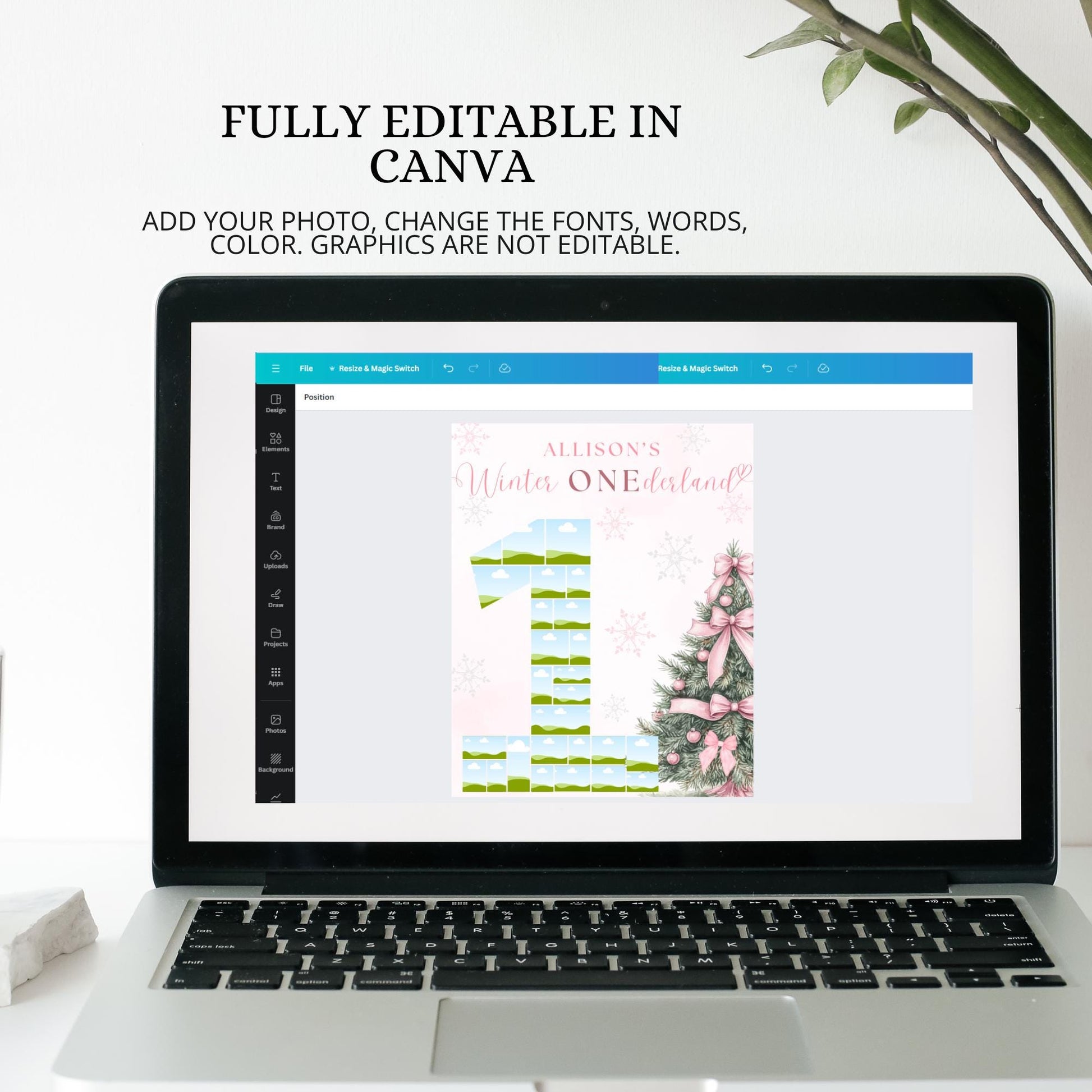 Winter ONEderland First Birthday Sign Photo Collage Editable Pink Christmas Girl 1st Birthday Monthly Photo Banner coquette Milestone sign