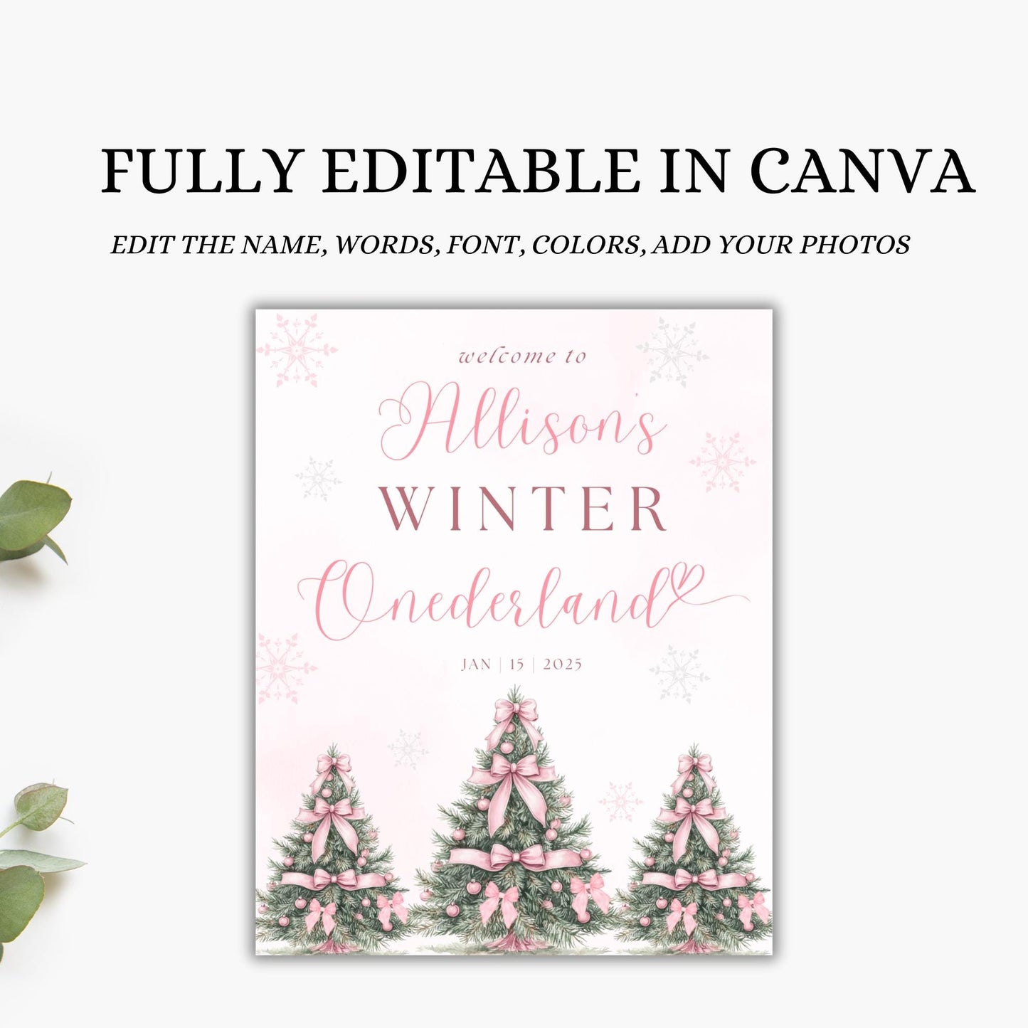 Pink Winter ONEderland Welcome Sign 1st Birthday Girls Winter Onderland Decor Pink Bow Coquette Snowflake Sign Holiday first Birthday