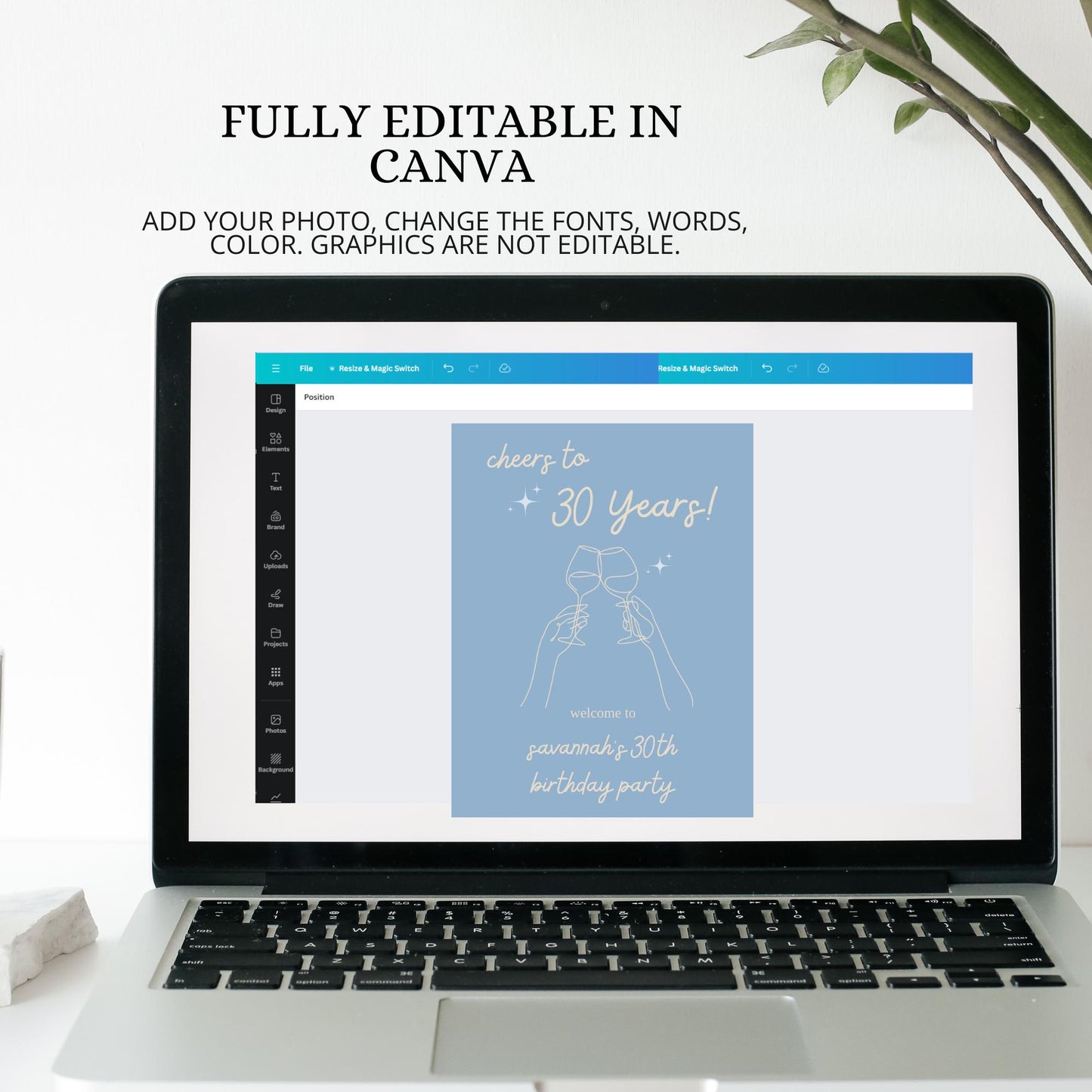 Cheers to 30 Years Welcome Sign Aesthetic Birthday Welcome Sign Modern Birthday Welcome Sign Template Blue Birthday Decor Wine Birthday