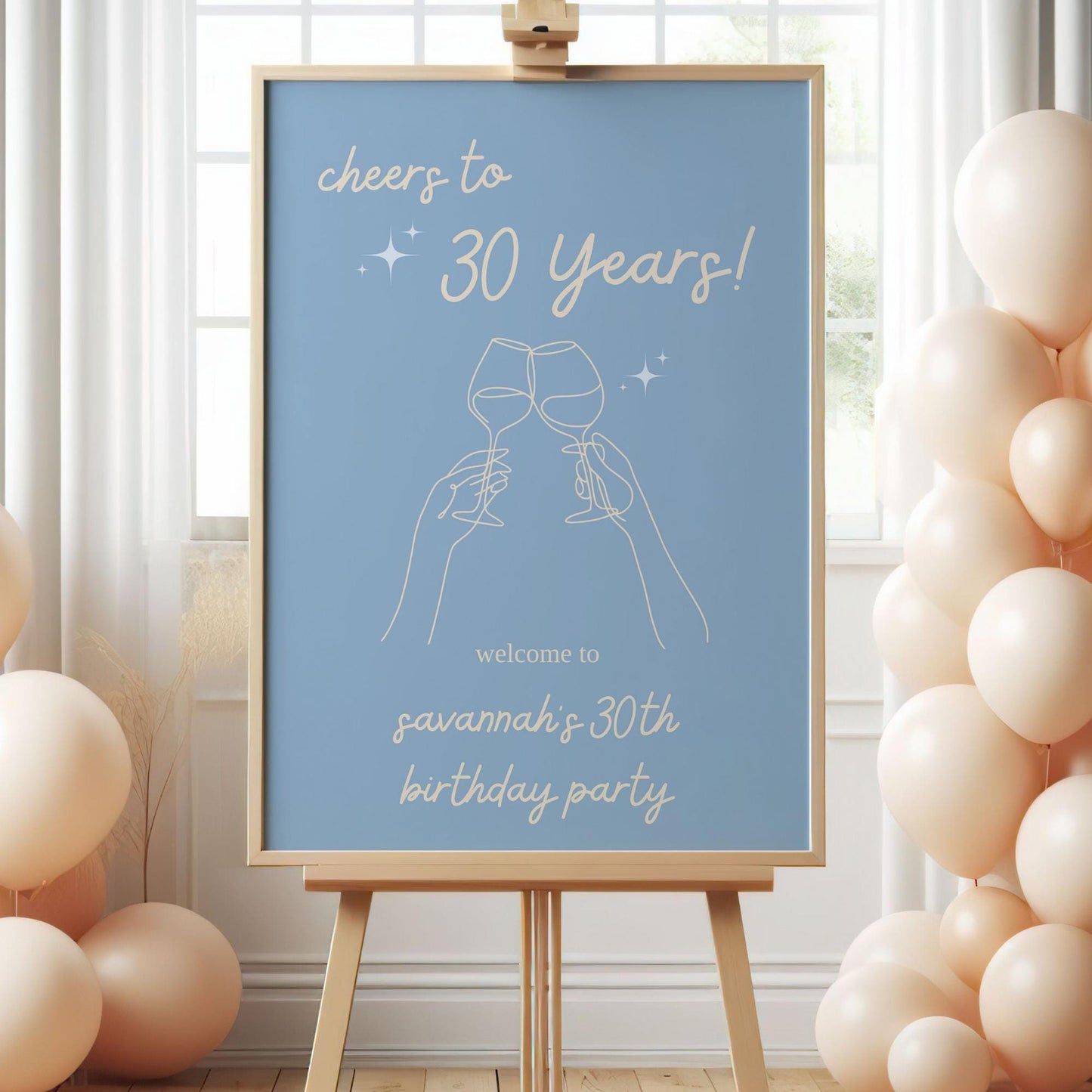 Cheers to 30 Years Welcome Sign Aesthetic Birthday Welcome Sign Modern Birthday Welcome Sign Template Blue Birthday Decor Wine Birthday