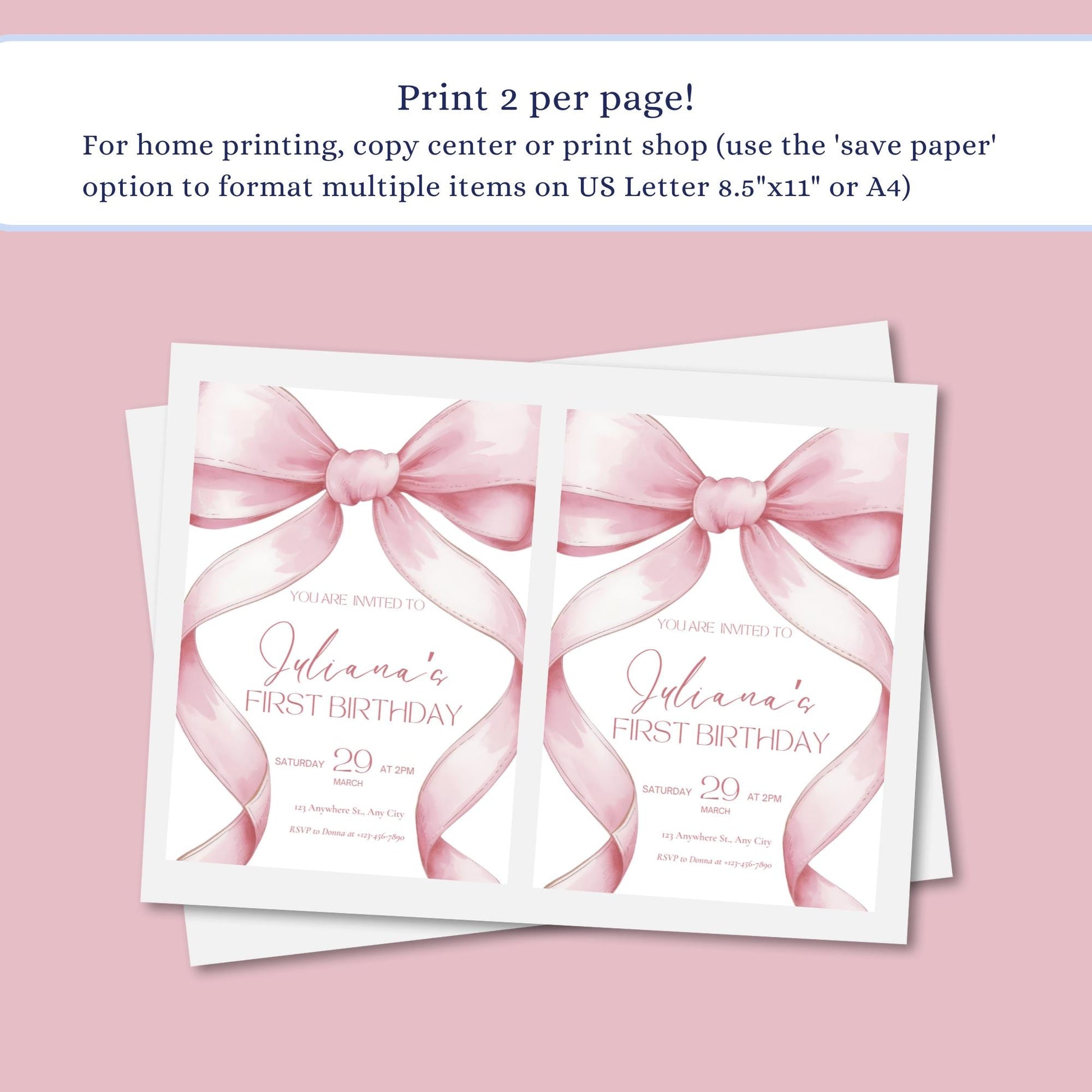 Pink Bow Birthday Invitation 1st Birthday Girls Just Wanna Be ONE First Birthday Invite Pink Bow Invitation Template Coquette Aesthetic