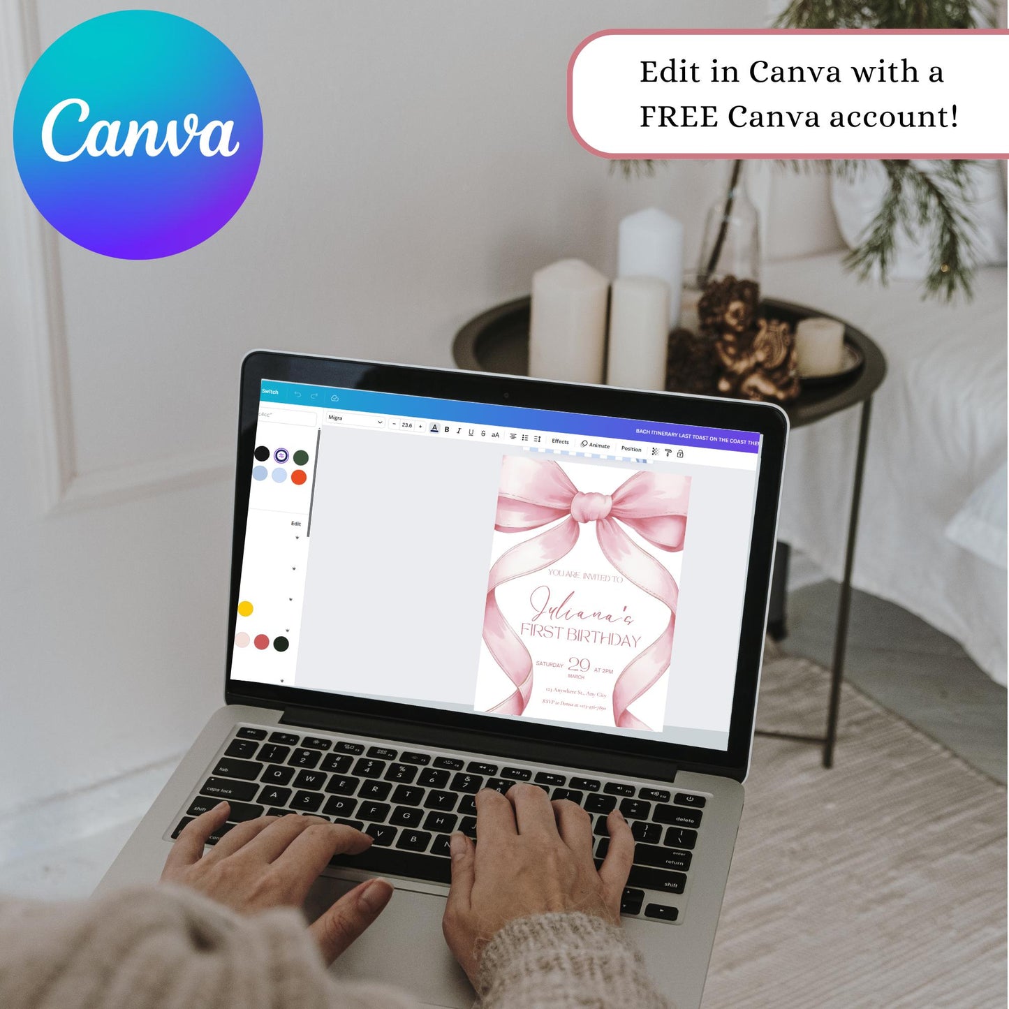 Pink Bow Birthday Invitation 1st Birthday Girls Just Wanna Be ONE First Birthday Invite Pink Bow Invitation Template Coquette Aesthetic