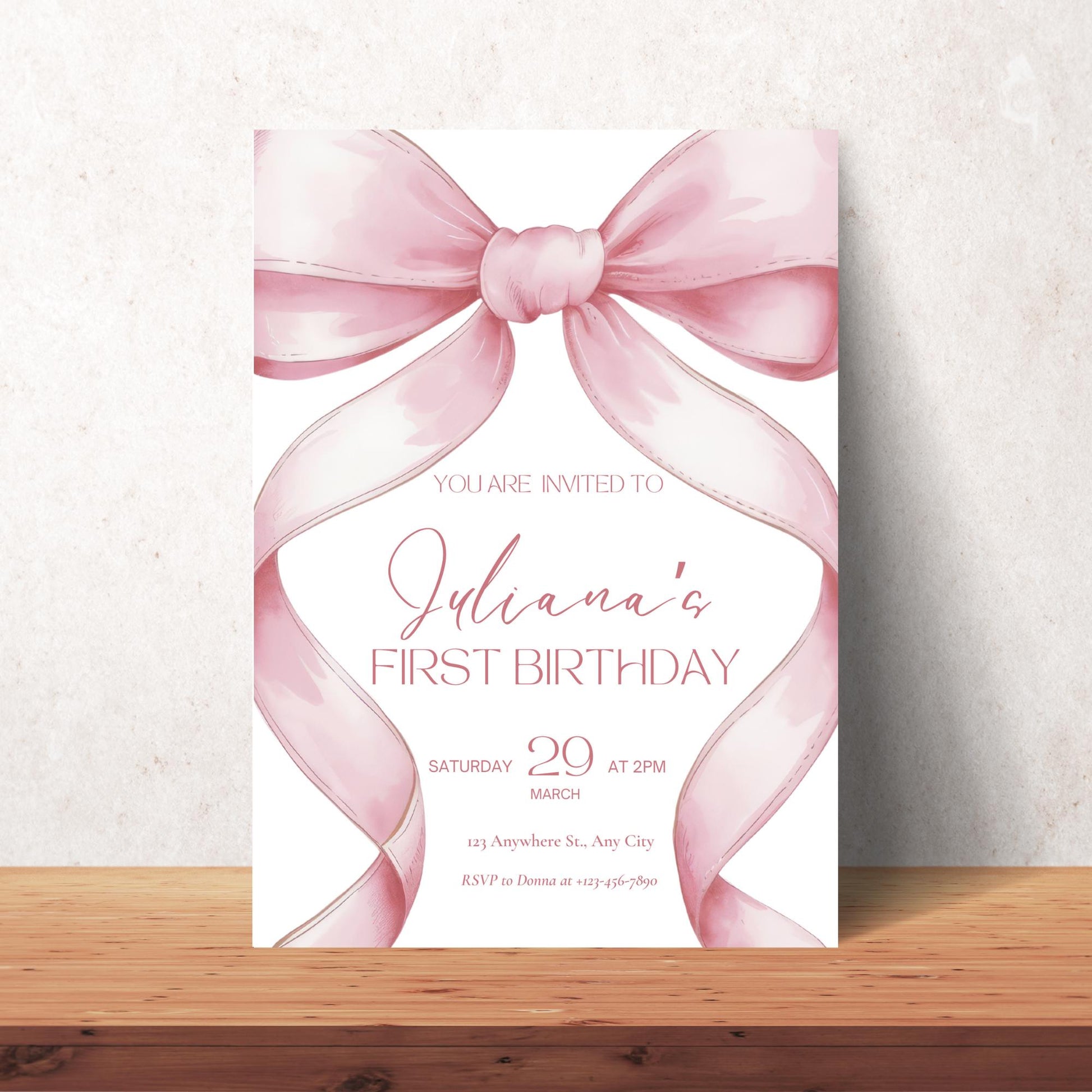Pink Bow Birthday Invitation 1st Birthday Girls Just Wanna Be ONE First Birthday Invite Pink Bow Invitation Template Coquette Aesthetic