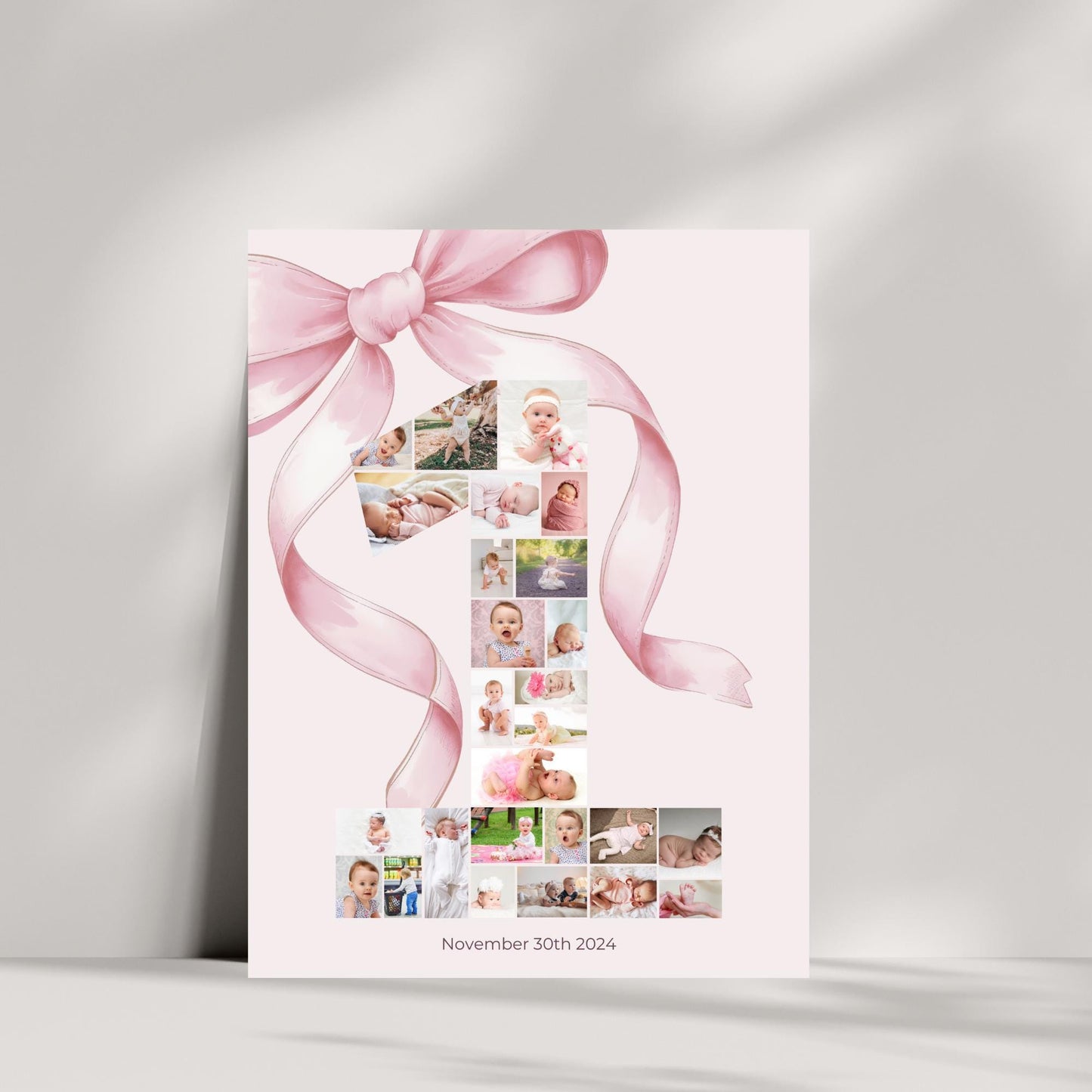 Pink Bow First Birthday Sign Photo Collage Editable Girls just wanna be One Monthly Banner coquette Photo Banner Milestone photo sign