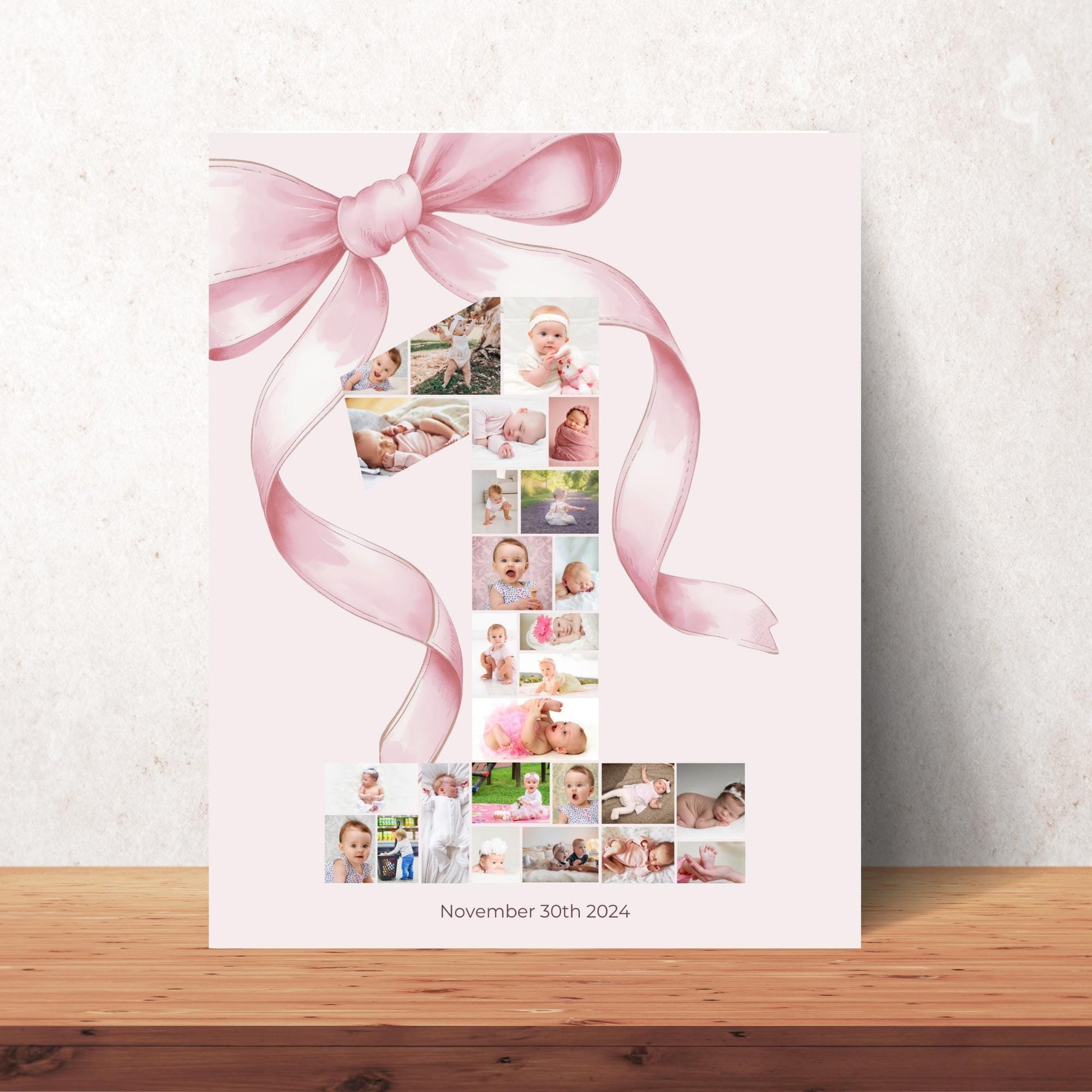 Pink Bow First Birthday Sign Photo Collage Editable Girls just wanna be One Monthly Banner coquette Photo Banner Milestone photo sign