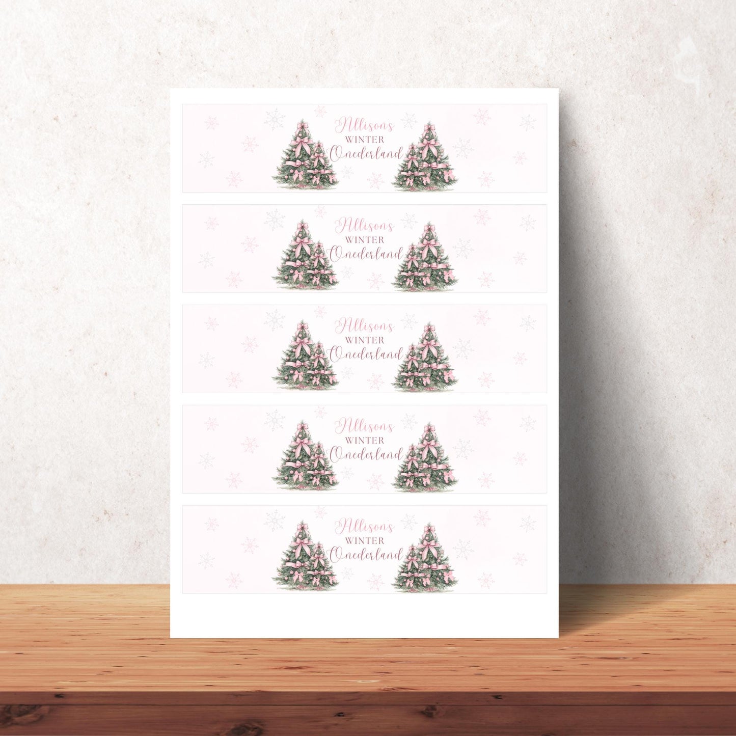 Winter ONEderland First Birthday Bottle Label Snow much fun to be One Water Labels Pink Bow Girls 1st Birthday Drink Label Template