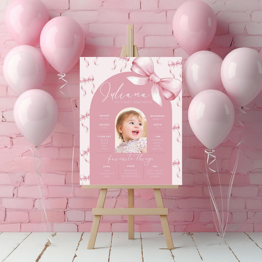 Pink Bow First Birthday Milestone Sign Girls just wanna be One My first Year sign Coquette Aesthetic Bday Welcome Sign Baby 1st decoration