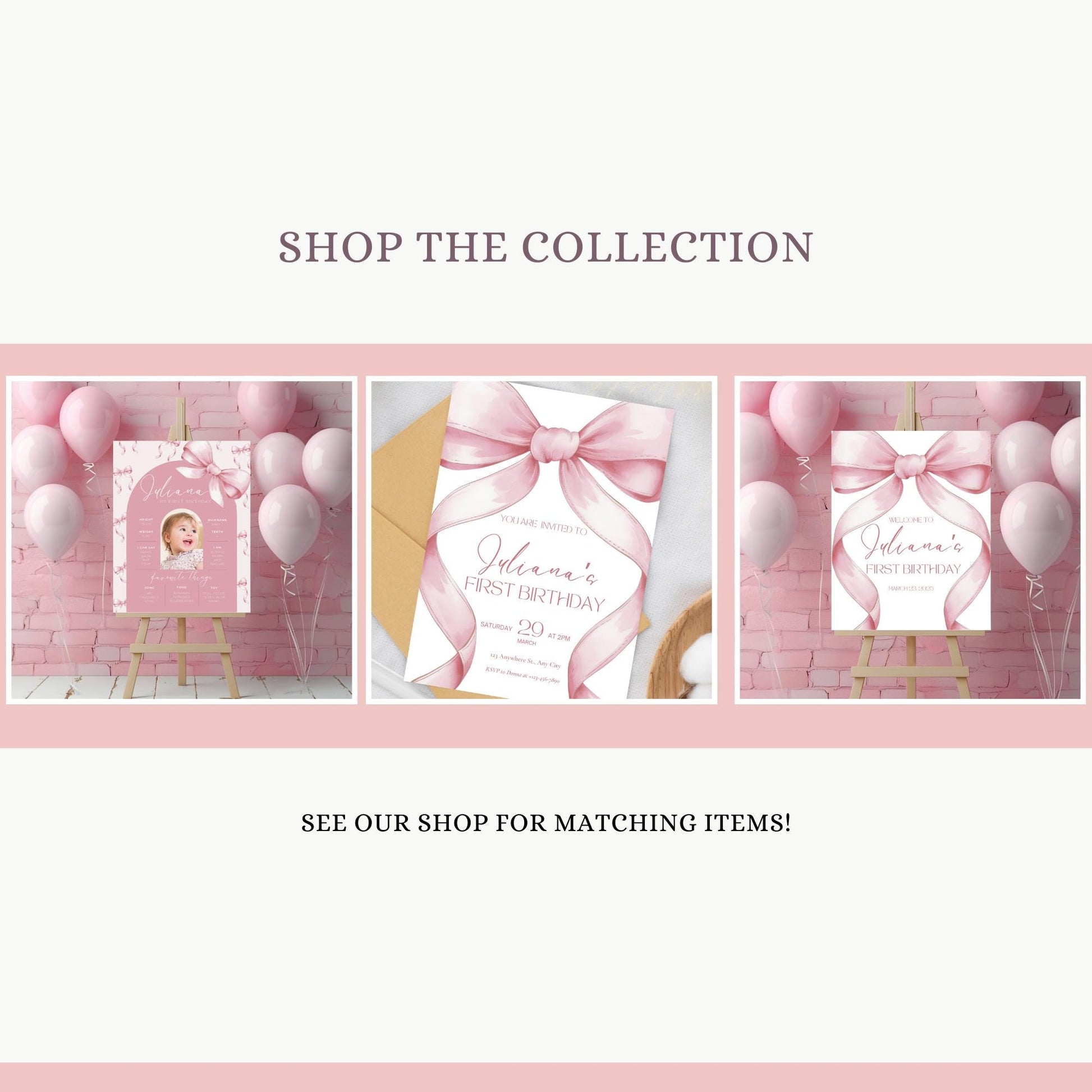 Pink Bow First Birthday Sign Photo Collage Editable Girls just wanna be One Monthly Banner coquette Photo Banner Milestone photo sign