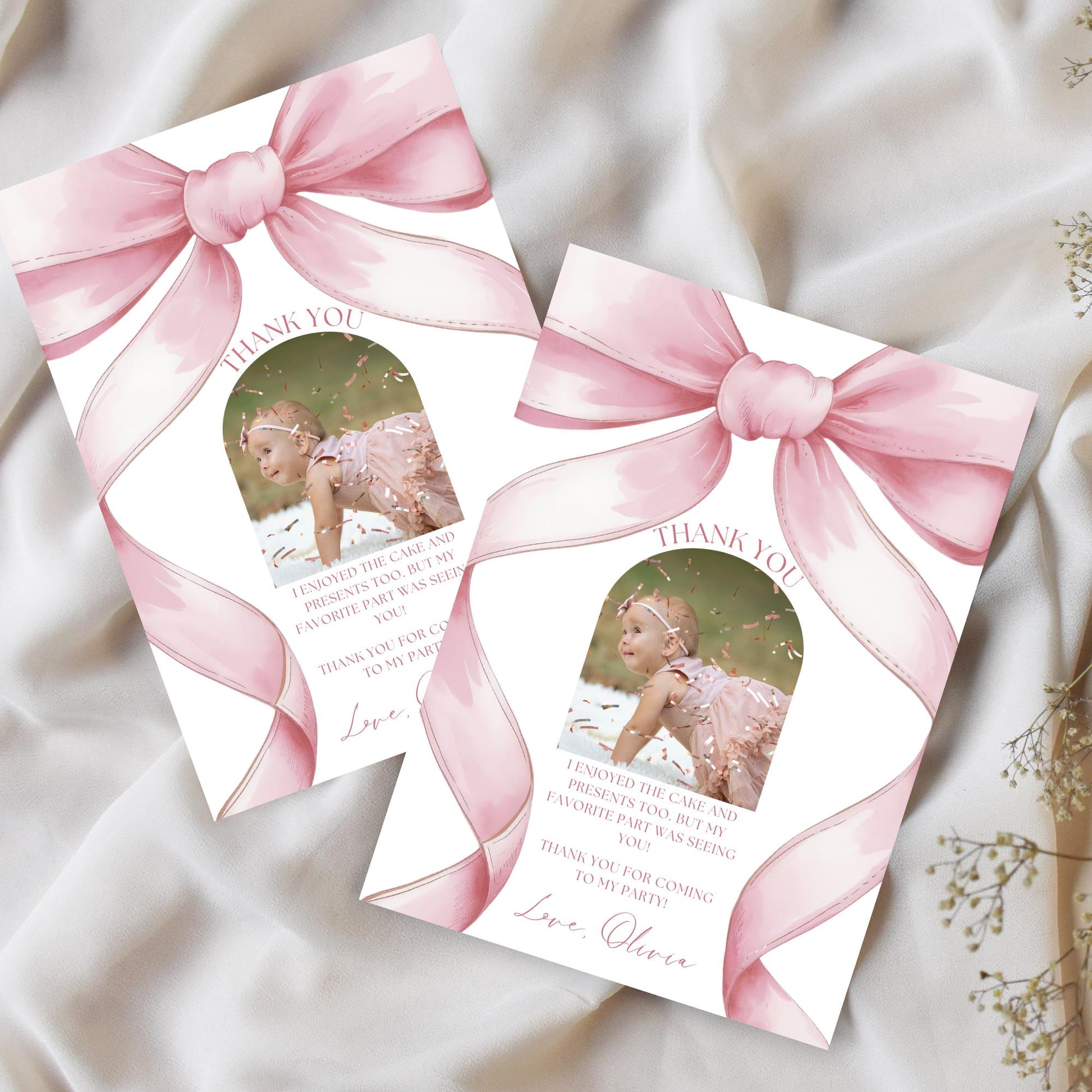 Pink Bow Birthday Thank you Card 1st Birthday Girls Just Wanna Be ONE First Birthday Invite Pink Bow Invitation Template Coquette Aesthetic