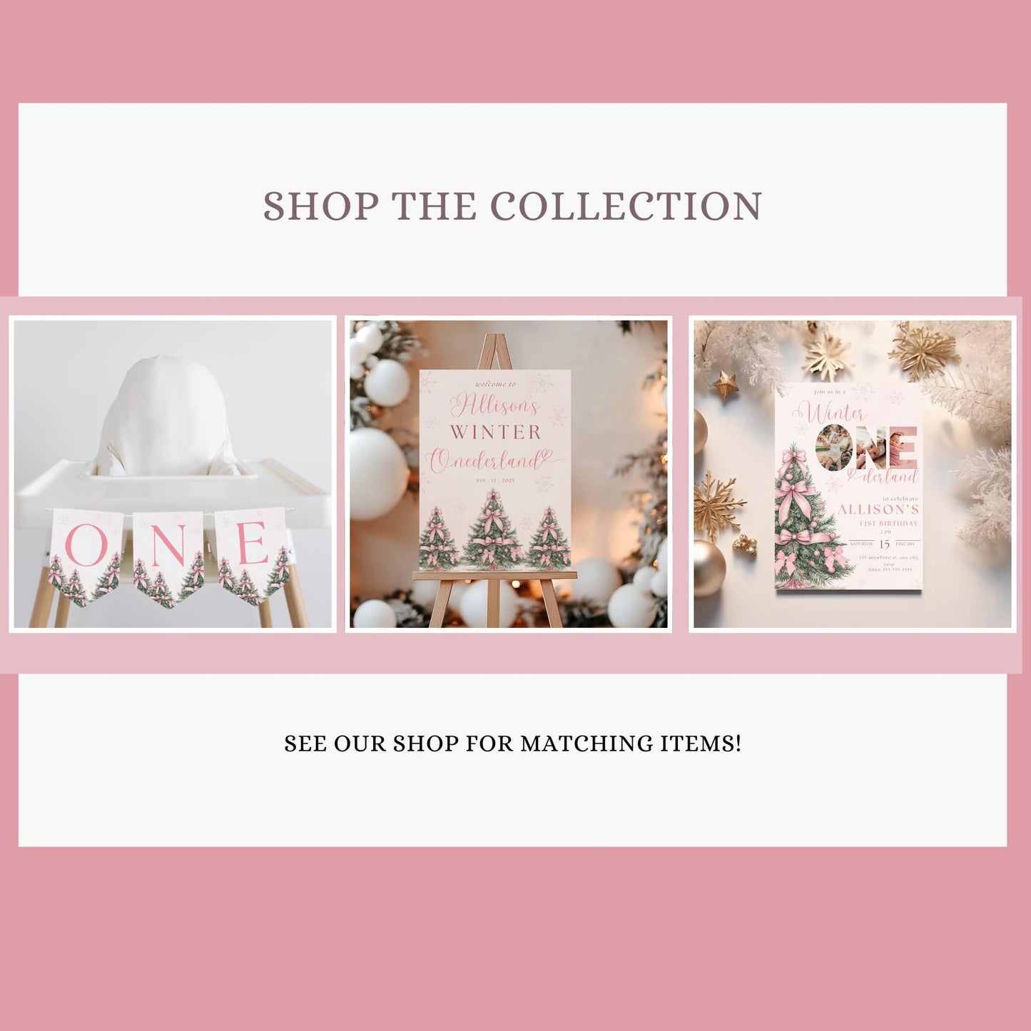 Winter ONEderland Birthday Banner Pink Christmas Girl 1st Birthday Sign First ONEderland Party with Pink Bows Holiday Birthday Snowflake