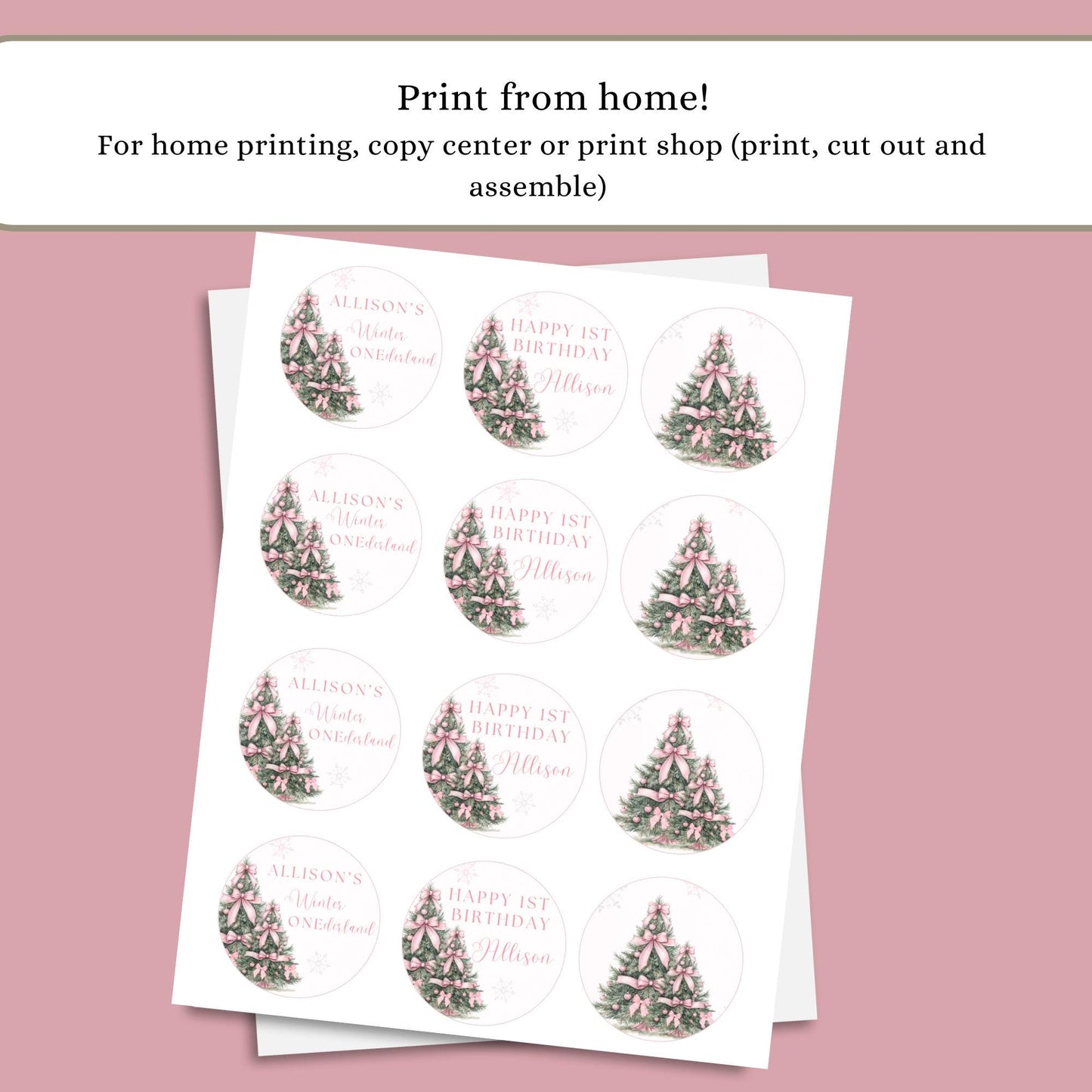 Winter ONEderland Birthday Cupcake Topper Pink Bow Winter Wonderland First Birthday Cake Decor Girl 1st Party Snowflake Oh what fun One