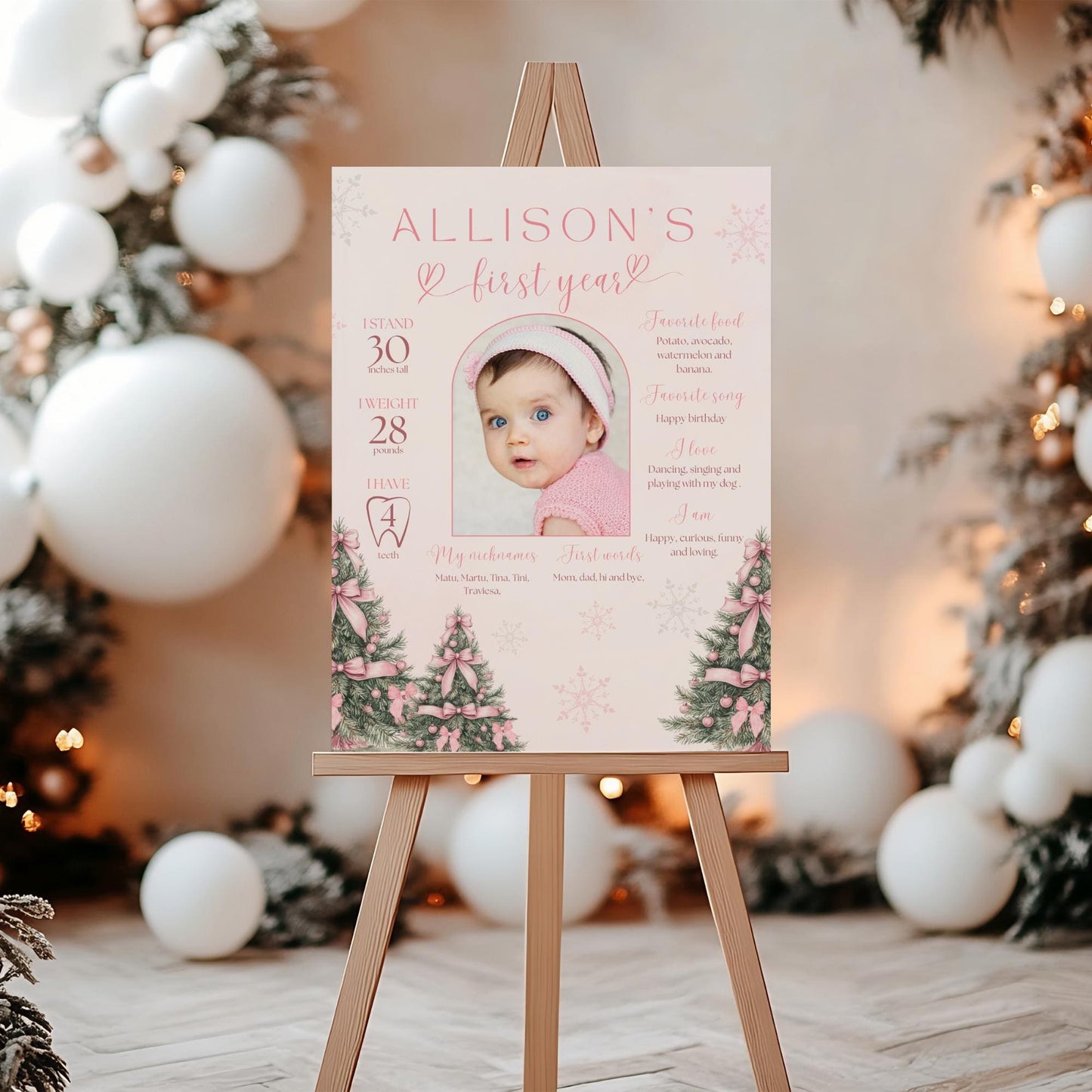 Winter ONEderland Birthday Party Bundle Pink Christmas Girl 1st Birthday First ONEderland Party with Photo Holiday Birthday Pink Bow Bundle