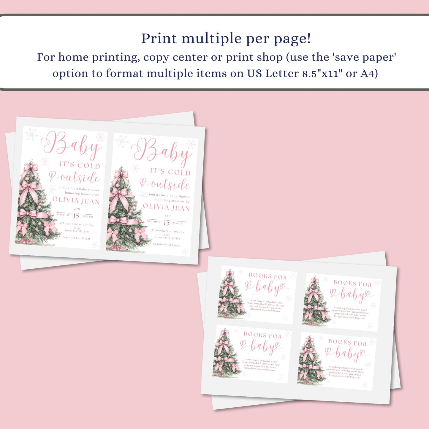 Baby its Cold Outside Baby Shower Invitation Pink Christmas Baby Shower Invite Winter Wonderland Baby Shower Evite Winter Pink Bow Baby