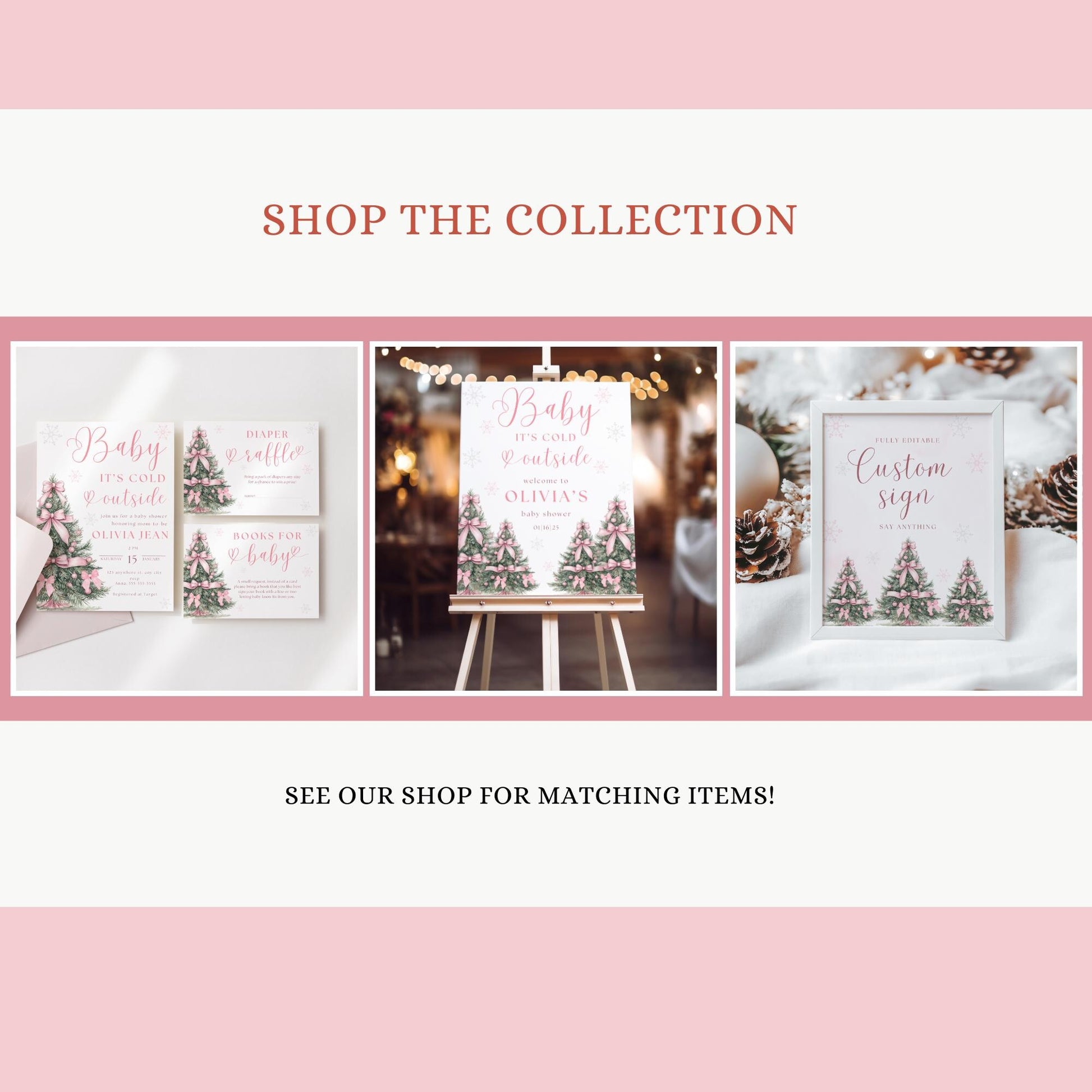 Baby its Cold Outside Baby Shower Sign Bundle Pink Winter Baby Shower Table Sign Snowflake Shower decor Girl Baby Shower Editable template