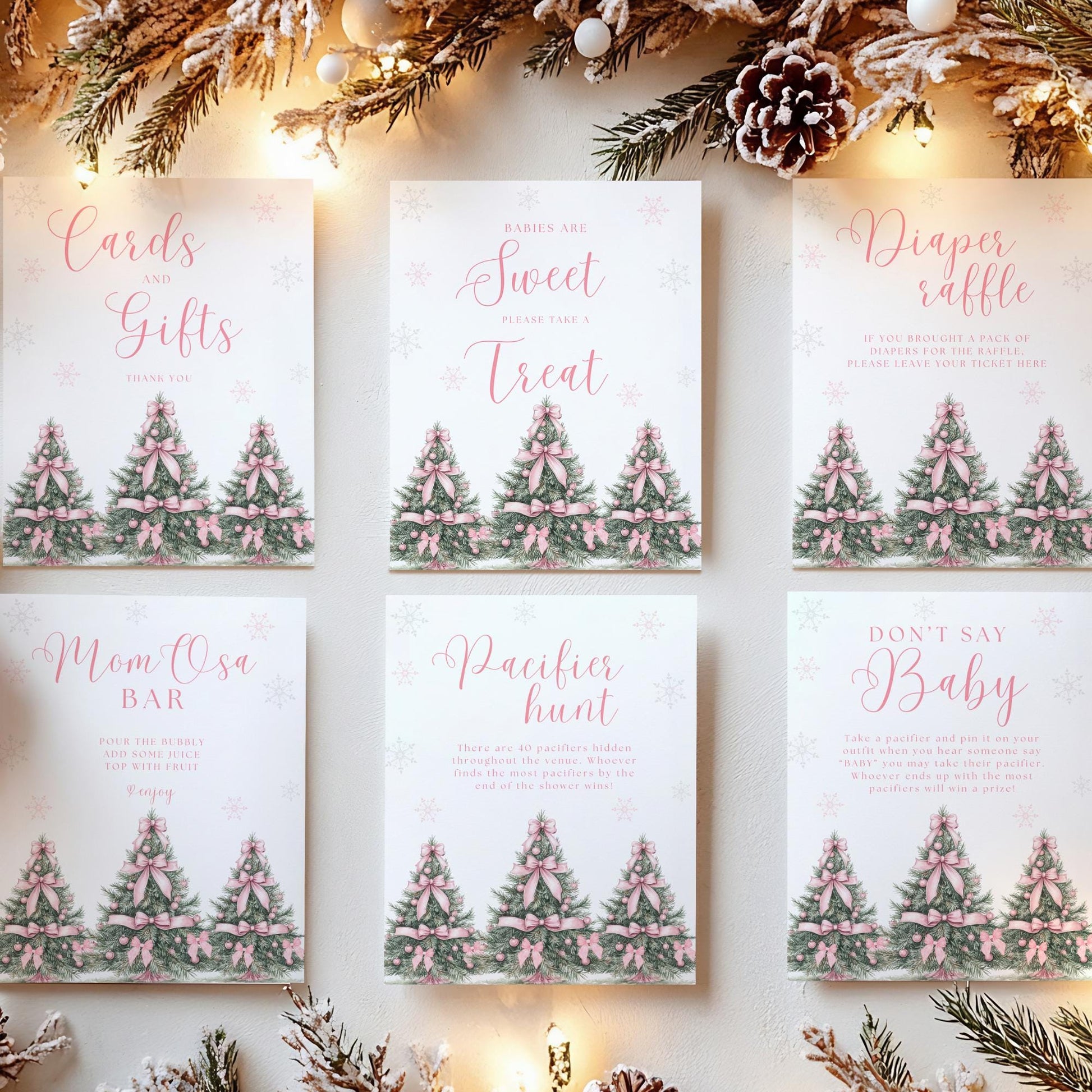 Baby its Cold Outside Baby Shower Sign Bundle Pink Winter Baby Shower Table Sign Snowflake Shower decor Girl Baby Shower Editable template