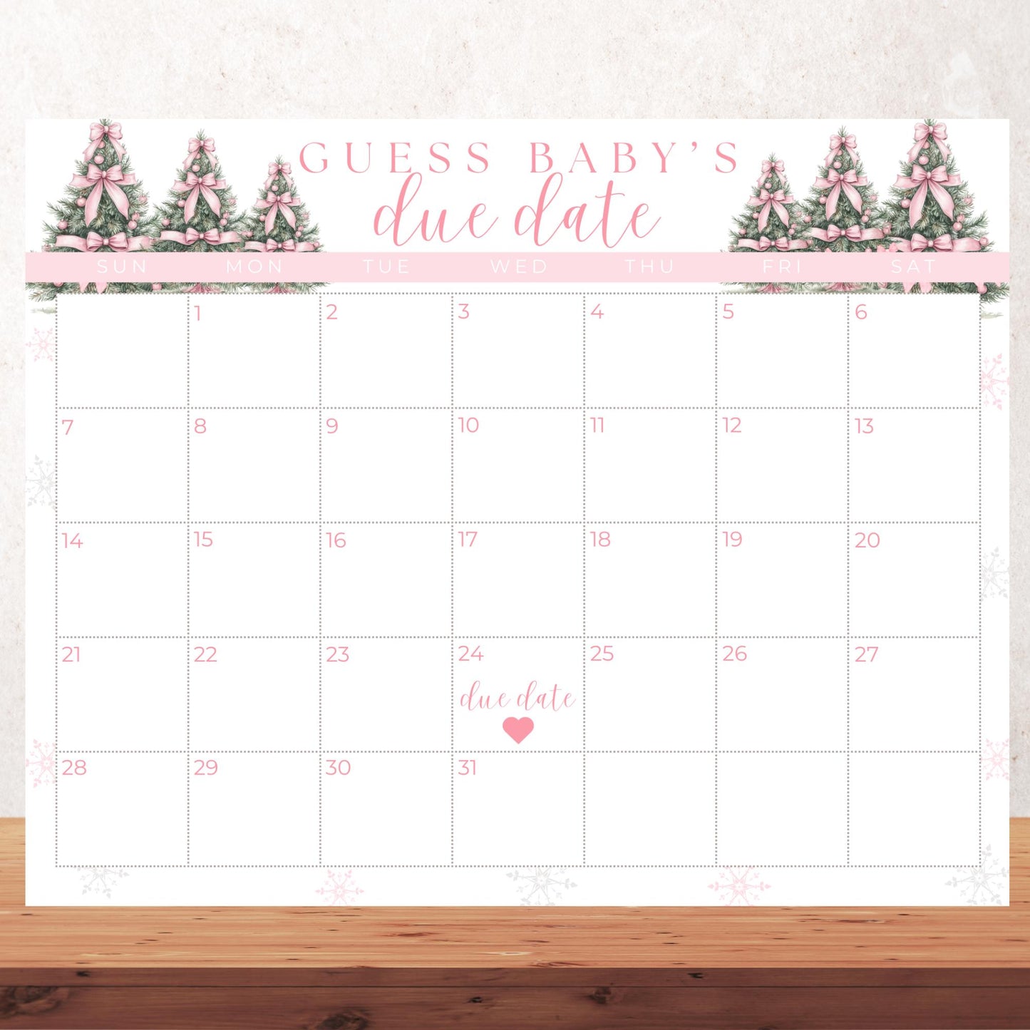 Pink Winter Wonderland Baby Shower Guess the Due Date Sign Editable Baby Shower Game Pink Bow Baby its Cold Outside Baby Shower Games Snow