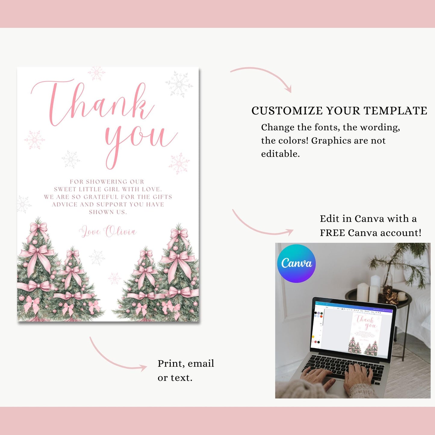 Pink Baby It's Cold Outside baby shower thank you card Winter Wonderland baby shower thank you tag A little snowflake on the way Favor tag