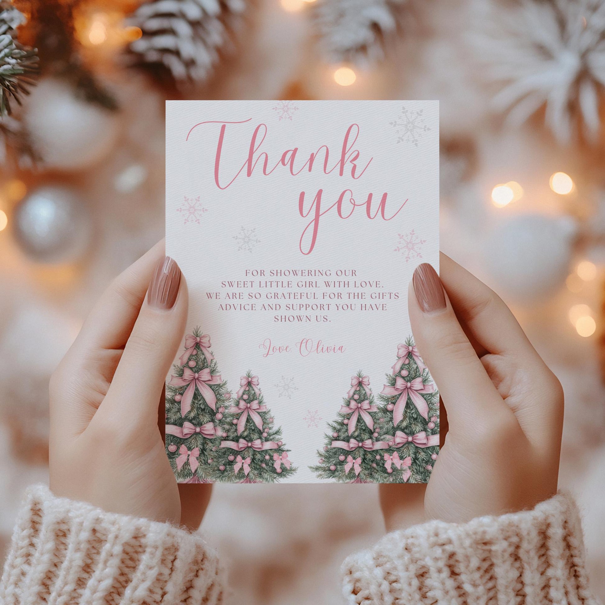 Pink Baby It's Cold Outside baby shower thank you card Winter Wonderland baby shower thank you tag A little snowflake on the way Favor tag