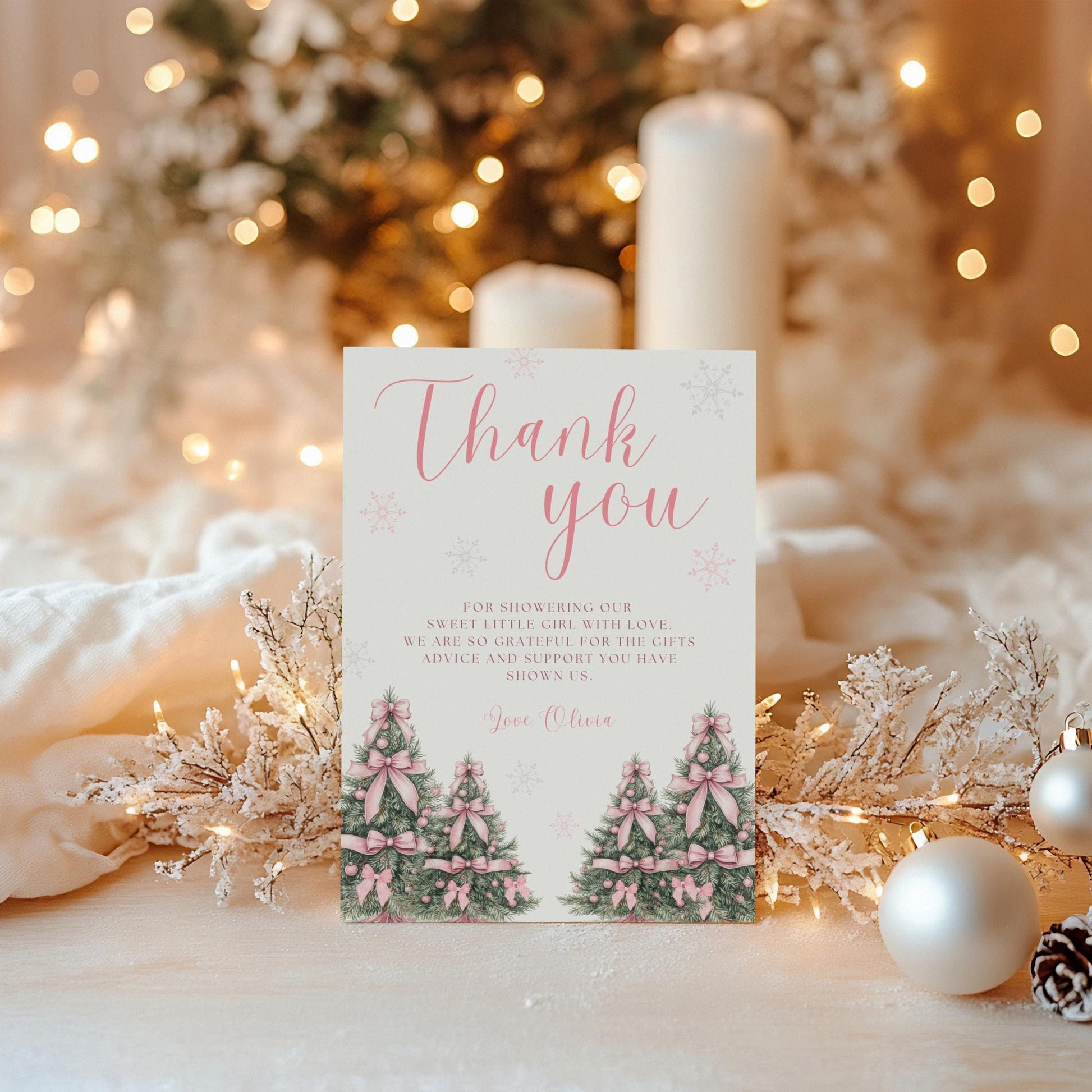 Pink Baby It's Cold Outside baby shower thank you card Winter Wonderland baby shower thank you tag A little snowflake on the way Favor tag