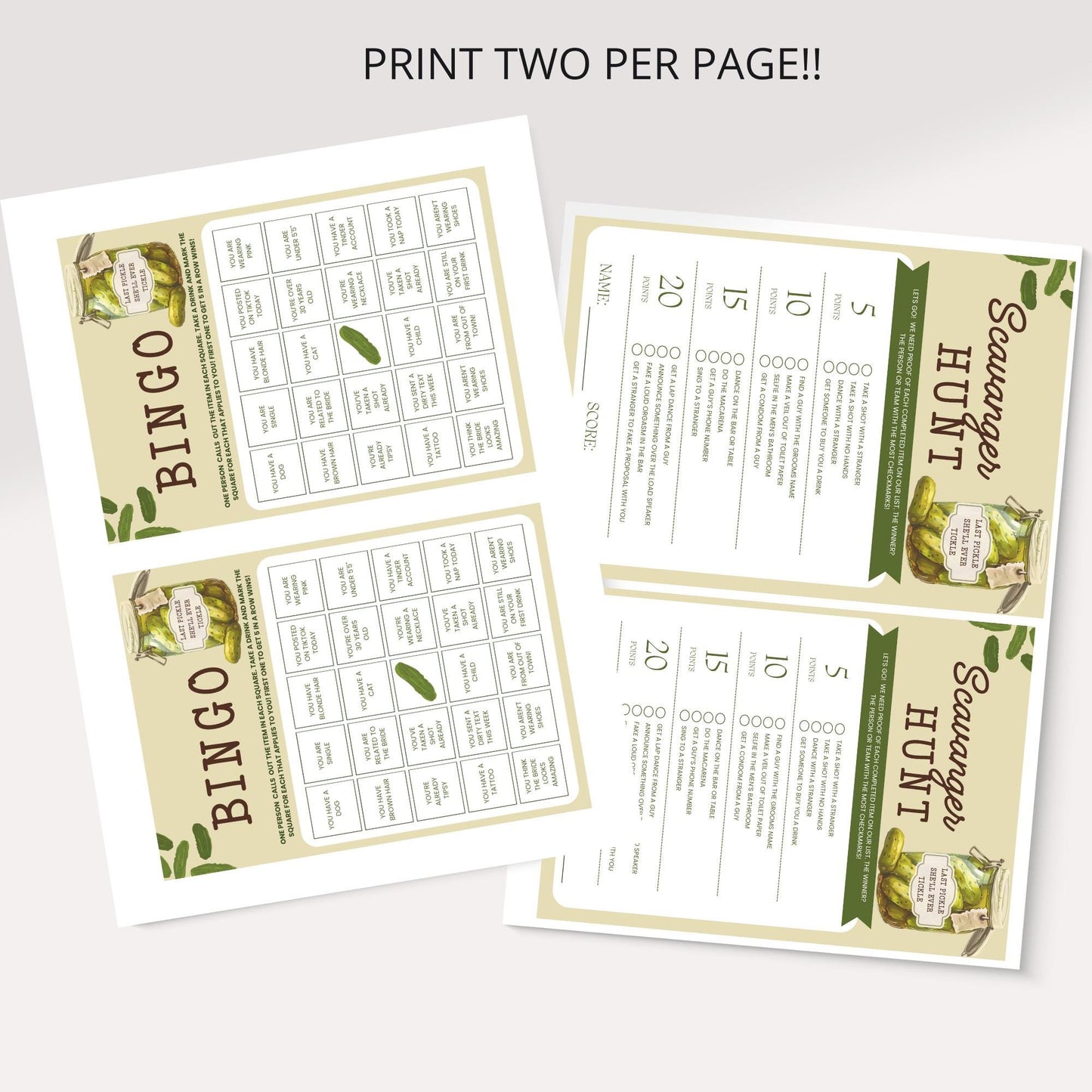 Last Pickle She'll ever Tickle Bachelorette Party Games Bundle Pickle Theme Party Editable Printable Game Bachelorette Drinking Game