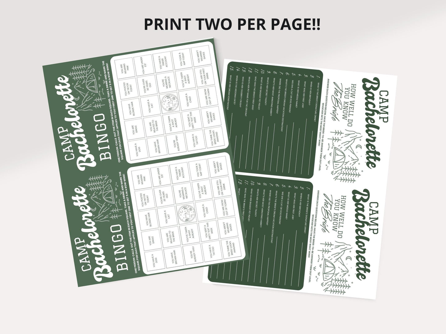 Camp Bachelorette Party Games Bundle Bachelorette Games Package Editable Printable Games Bachelorette Drinking Games Cabin Bachelorette