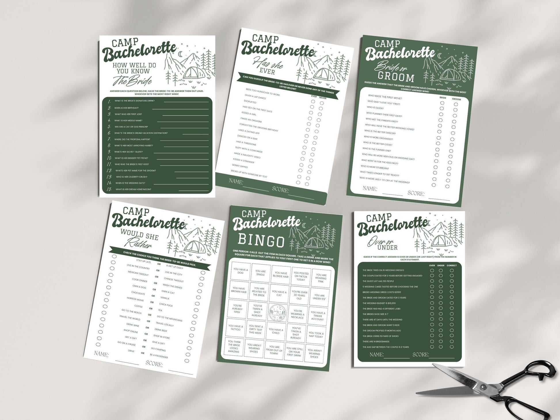 Camp Bachelorette Party Games Bundle Bachelorette Games Package Editable Printable Games Bachelorette Drinking Games Cabin Bachelorette