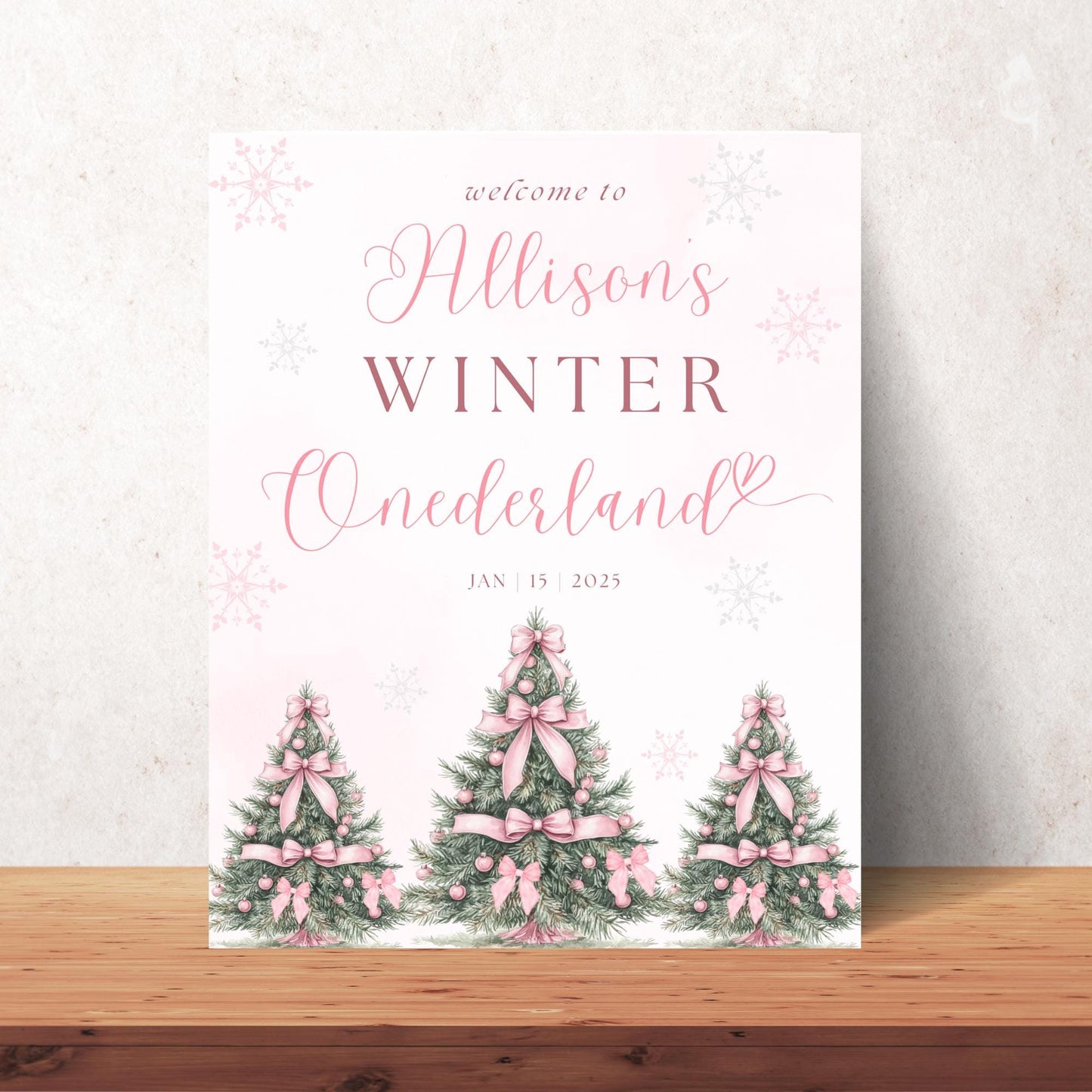 Pink Winter ONEderland Welcome Sign 1st Birthday Girls Winter Onderland Decor Pink Bow Coquette Snowflake Sign Holiday first Birthday