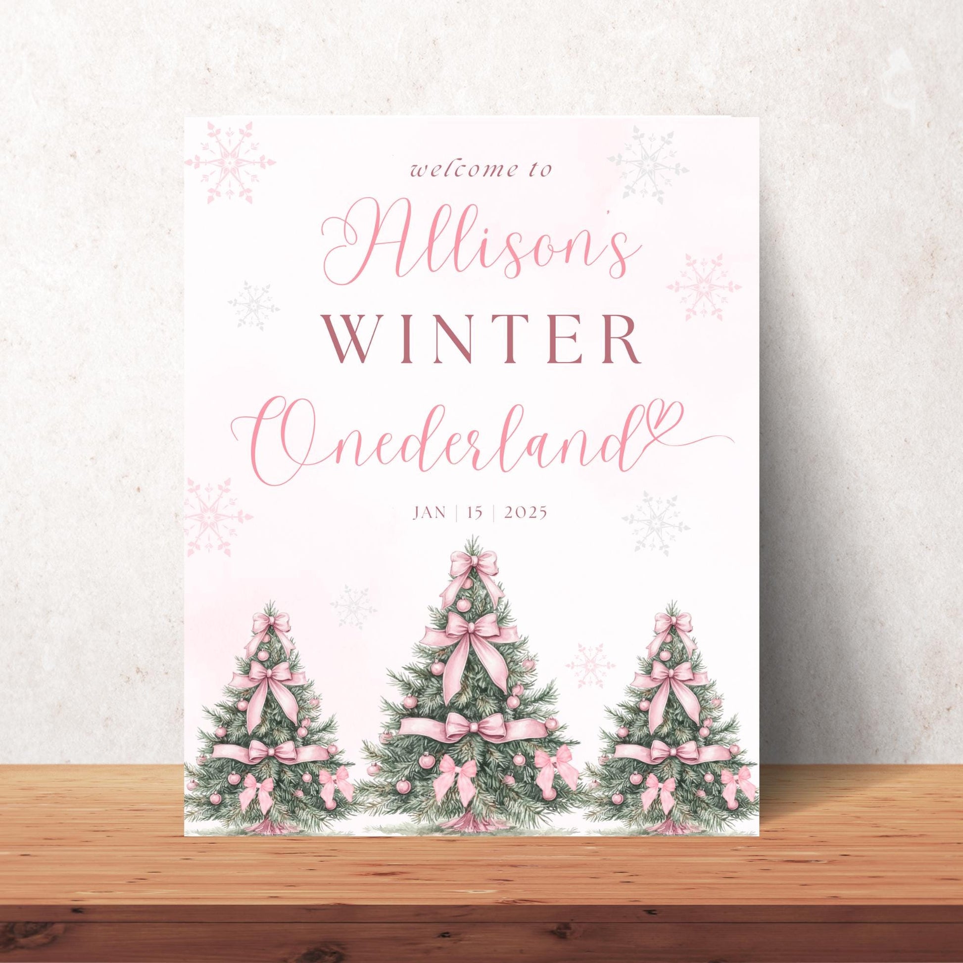 Pink Winter ONEderland Welcome Sign 1st Birthday Girls Winter Onderland Decor Pink Bow Coquette Snowflake Sign Holiday first Birthday