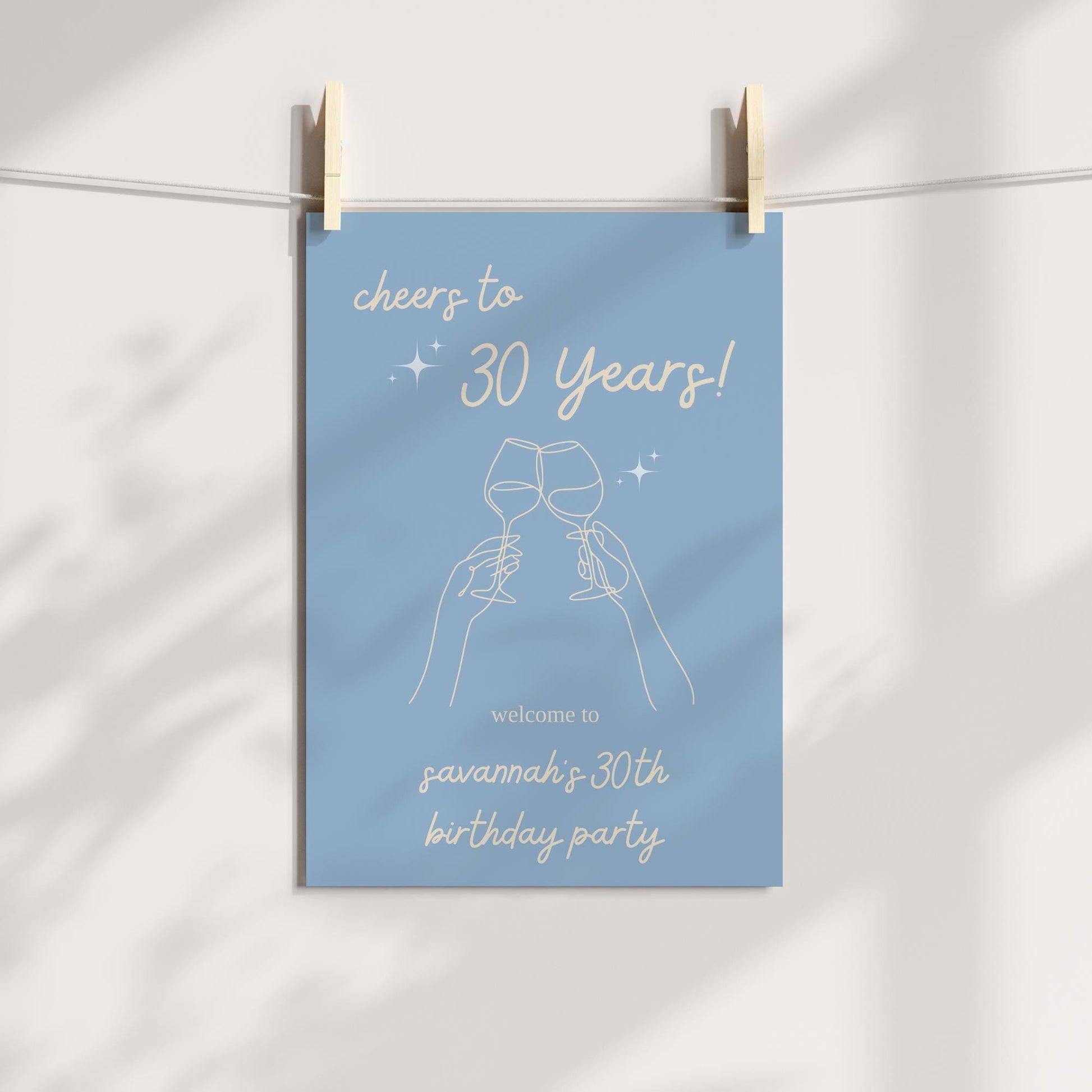 Cheers to 30 Years Welcome Sign Aesthetic Birthday Welcome Sign Modern Birthday Welcome Sign Template Blue Birthday Decor Wine Birthday