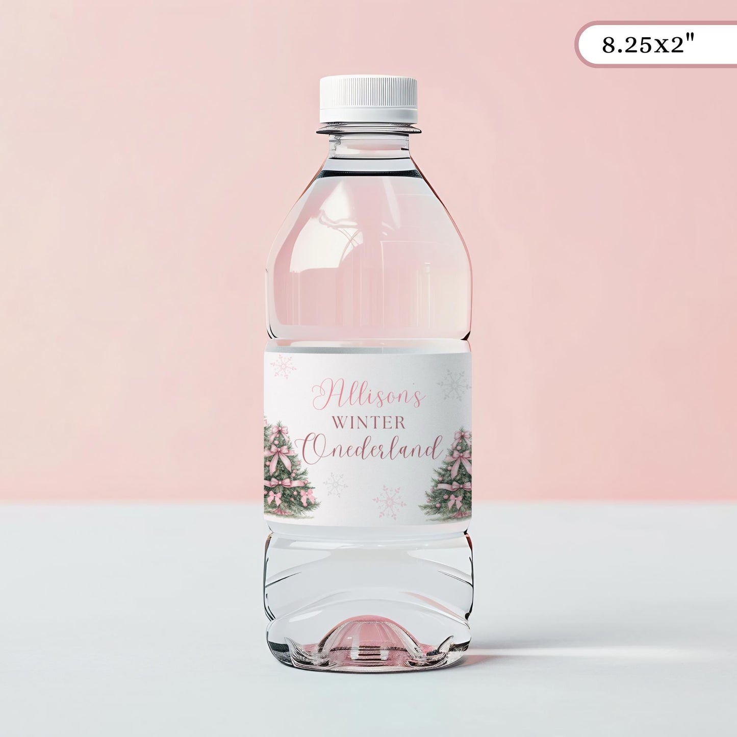 Winter ONEderland First Birthday Bottle Label Snow much fun to be One Water Labels Pink Bow Girls 1st Birthday Drink Label Template