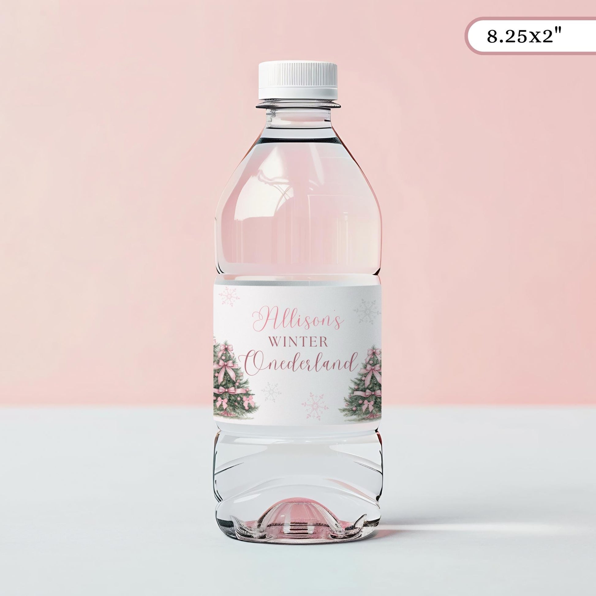 Winter ONEderland First Birthday Bottle Label Snow much fun to be One Water Labels Pink Bow Girls 1st Birthday Drink Label Template