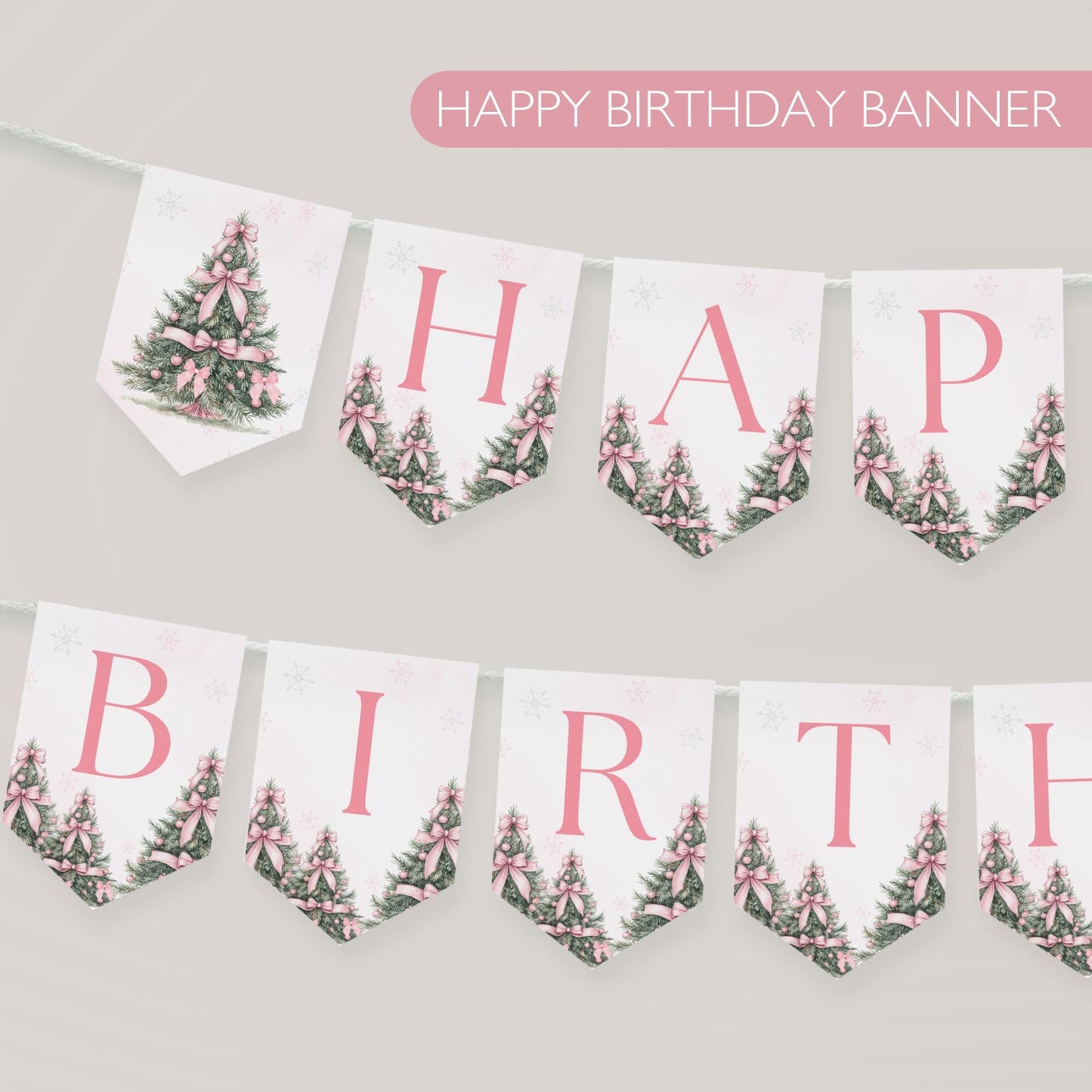 Winter ONEderland Birthday Banner Pink Christmas Girl 1st Birthday Sign First ONEderland Party with Pink Bows Holiday Birthday Snowflake