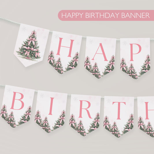Winter ONEderland Birthday Banner Pink Christmas Girl 1st Birthday Sign First ONEderland Party with Pink Bows Holiday Birthday Snowflake