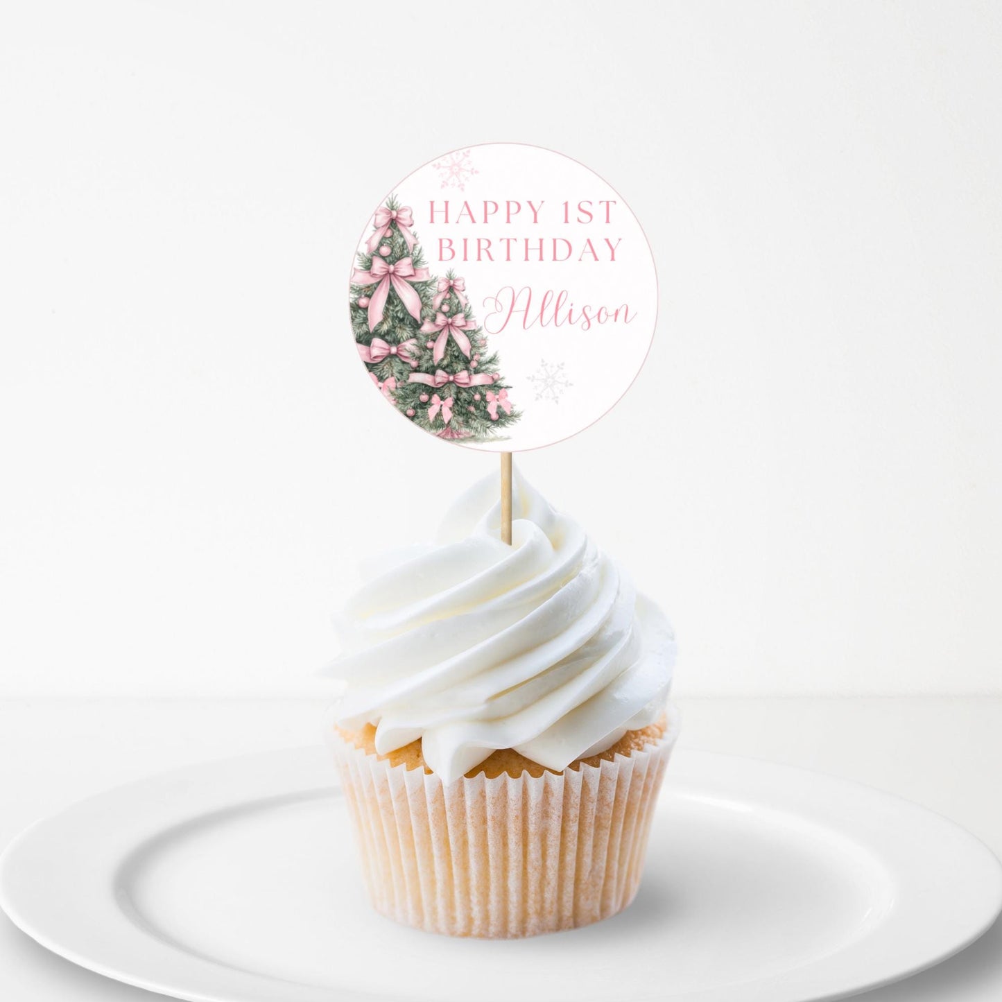 Winter ONEderland Birthday Cupcake Topper Pink Bow Winter Wonderland First Birthday Cake Decor Girl 1st Party Snowflake Oh what fun One