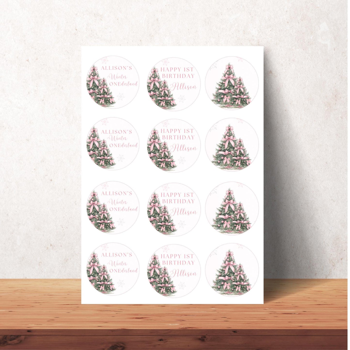 Winter ONEderland Birthday Cupcake Topper Pink Bow Winter Wonderland First Birthday Cake Decor Girl 1st Party Snowflake Oh what fun One