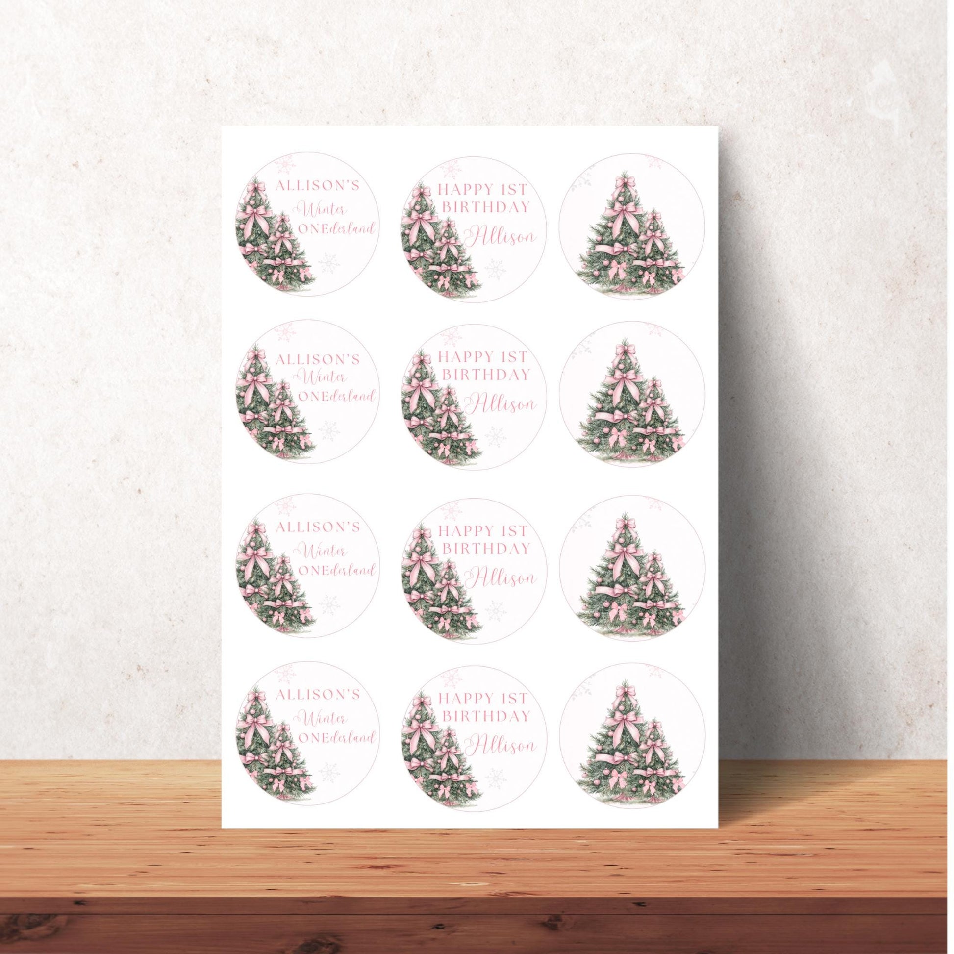 Winter ONEderland Birthday Cupcake Topper Pink Bow Winter Wonderland First Birthday Cake Decor Girl 1st Party Snowflake Oh what fun One