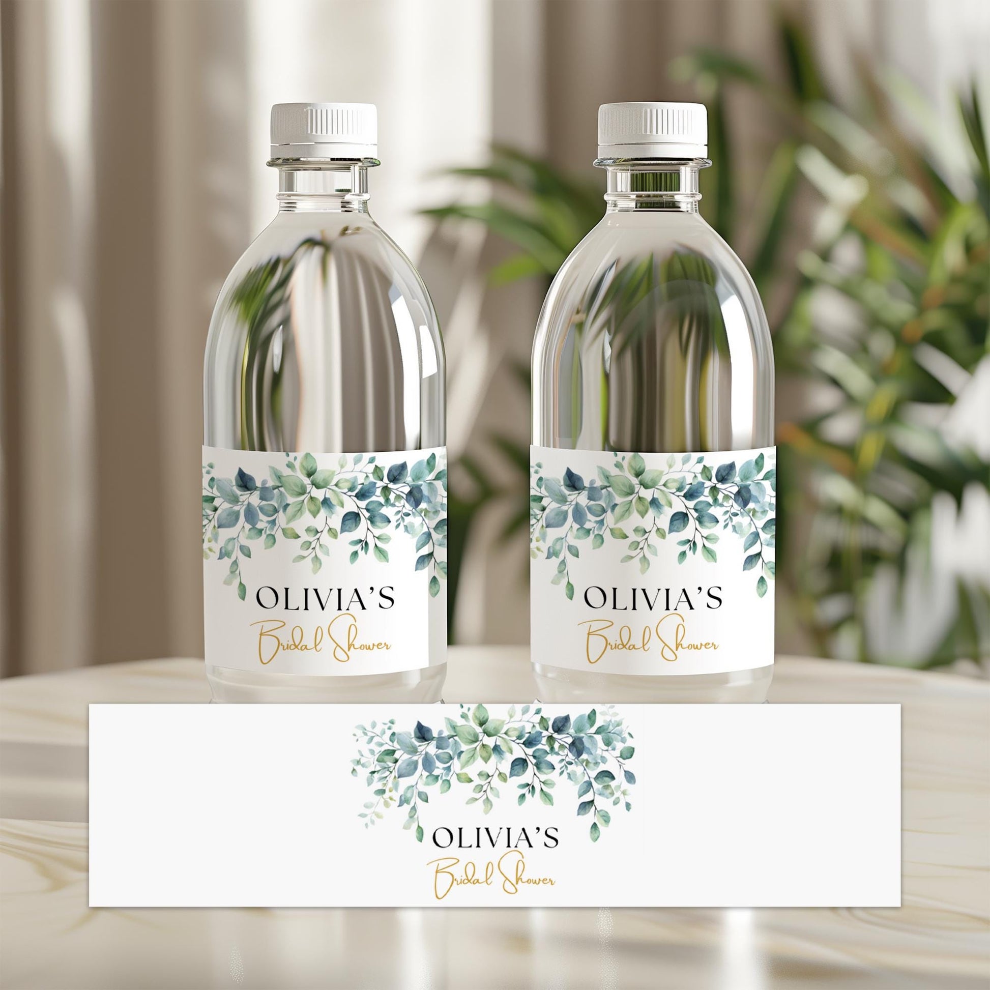 Greenery Water Bottle Labels Bridal Shower Water Bottle Label Printable Water Bottle Wraps Editable Bridal Shower Labels Eucalyptus decor