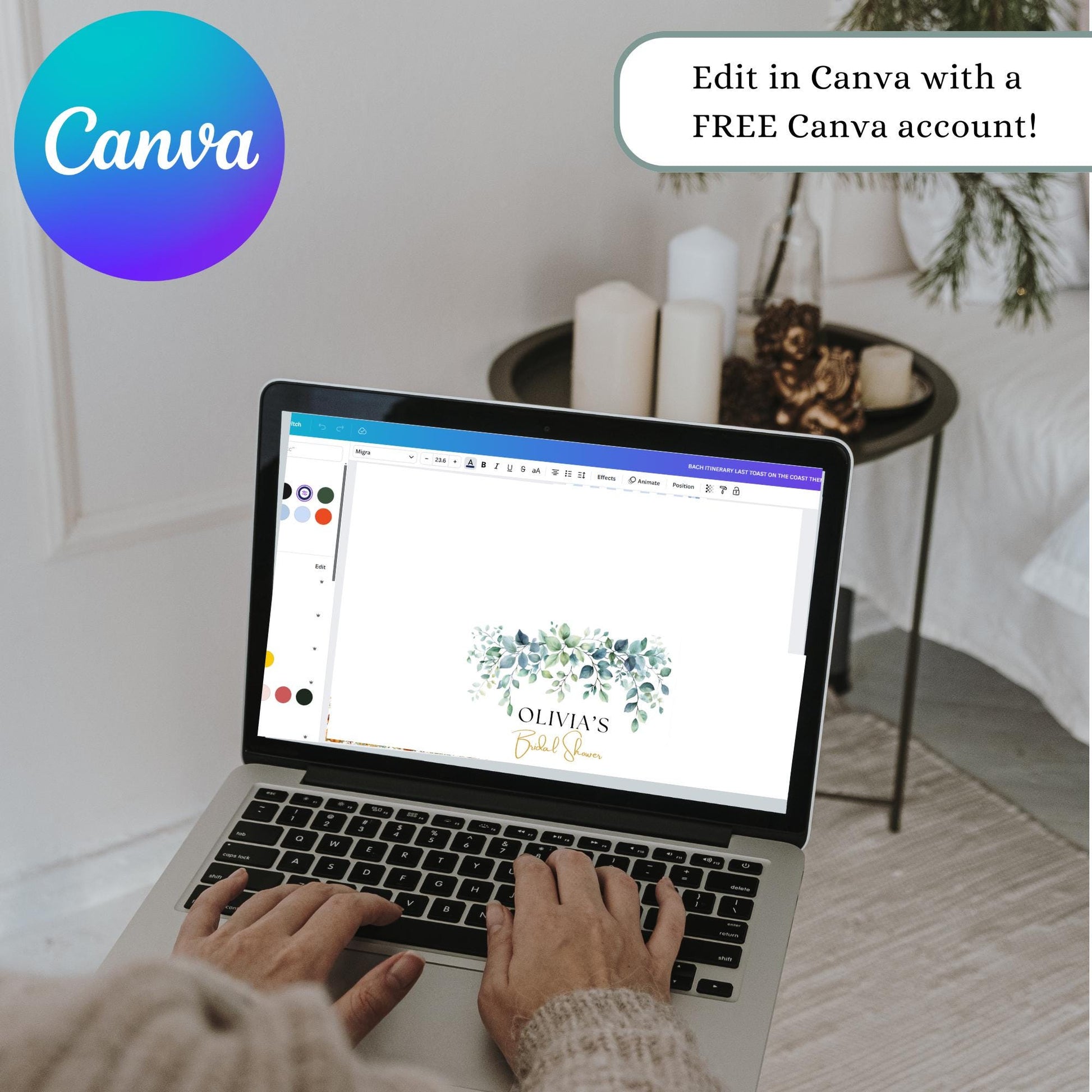 Greenery Water Bottle Labels Bridal Shower Water Bottle Label Printable Water Bottle Wraps Editable Bridal Shower Labels Eucalyptus decor