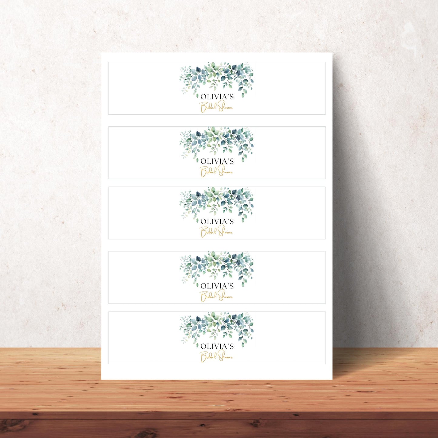Greenery Water Bottle Labels Bridal Shower Water Bottle Label Printable Water Bottle Wraps Editable Bridal Shower Labels Eucalyptus decor