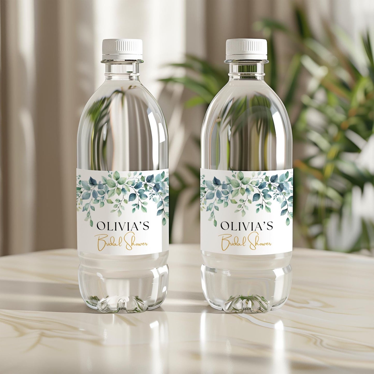 Greenery Water Bottle Labels Bridal Shower Water Bottle Label Printable Water Bottle Wraps Editable Bridal Shower Labels Eucalyptus decor