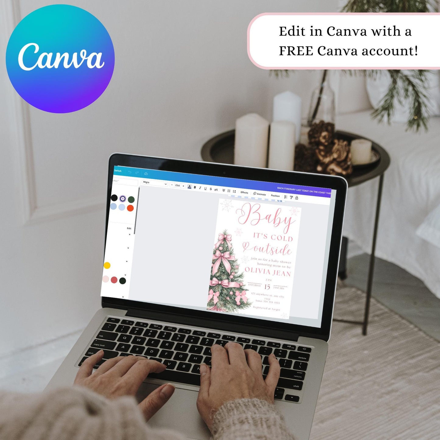 Baby its Cold Outside Baby Shower Invitation Pink Christmas Baby Shower Invite Winter Wonderland Baby Shower Evite Winter Pink Bow Baby