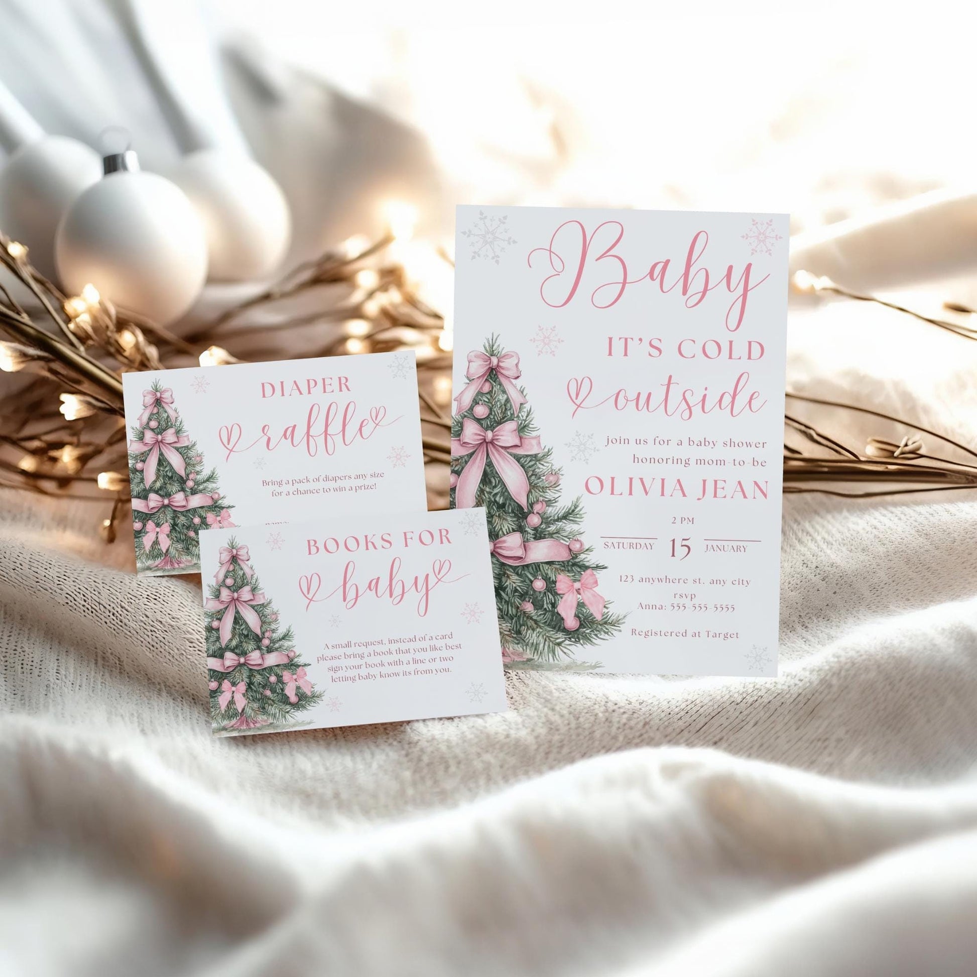 Baby its Cold Outside Baby Shower Invitation Pink Christmas Baby Shower Invite Winter Wonderland Baby Shower Evite Winter Pink Bow Baby