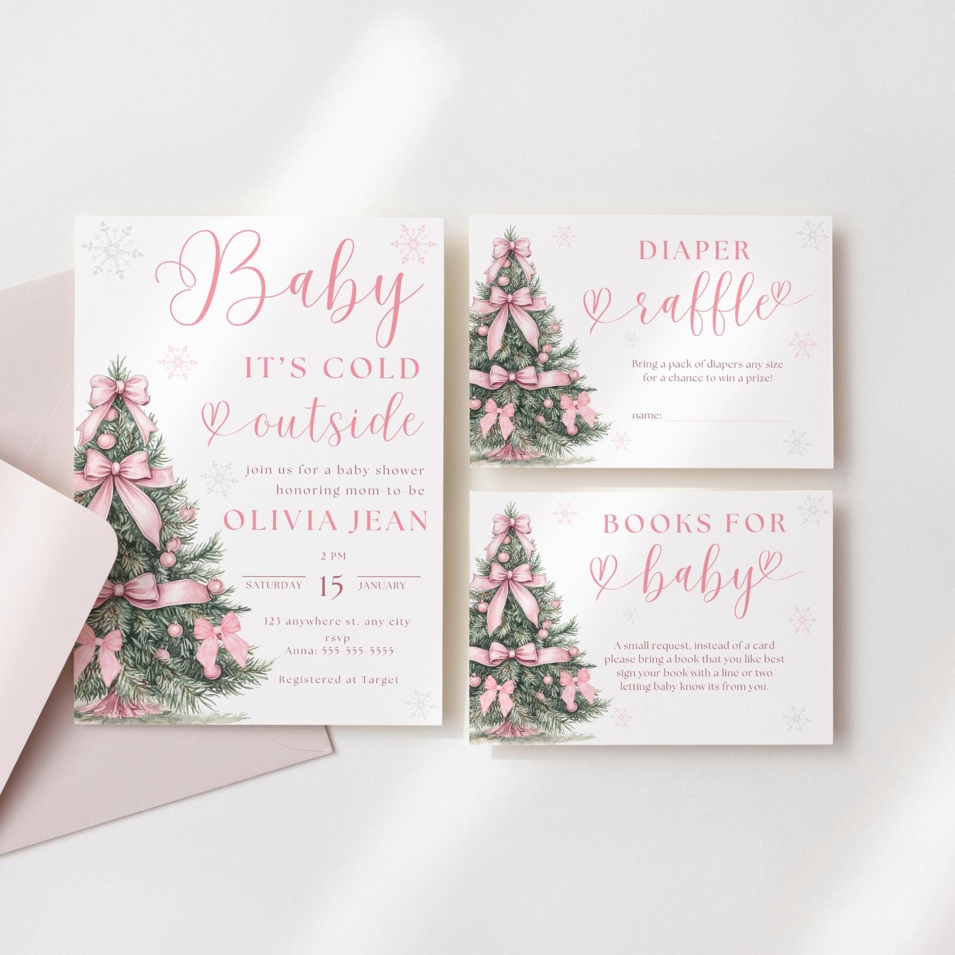 Baby its Cold Outside Baby Shower Invitation Pink Christmas Baby Shower Invite Winter Wonderland Baby Shower Evite Winter Pink Bow Baby