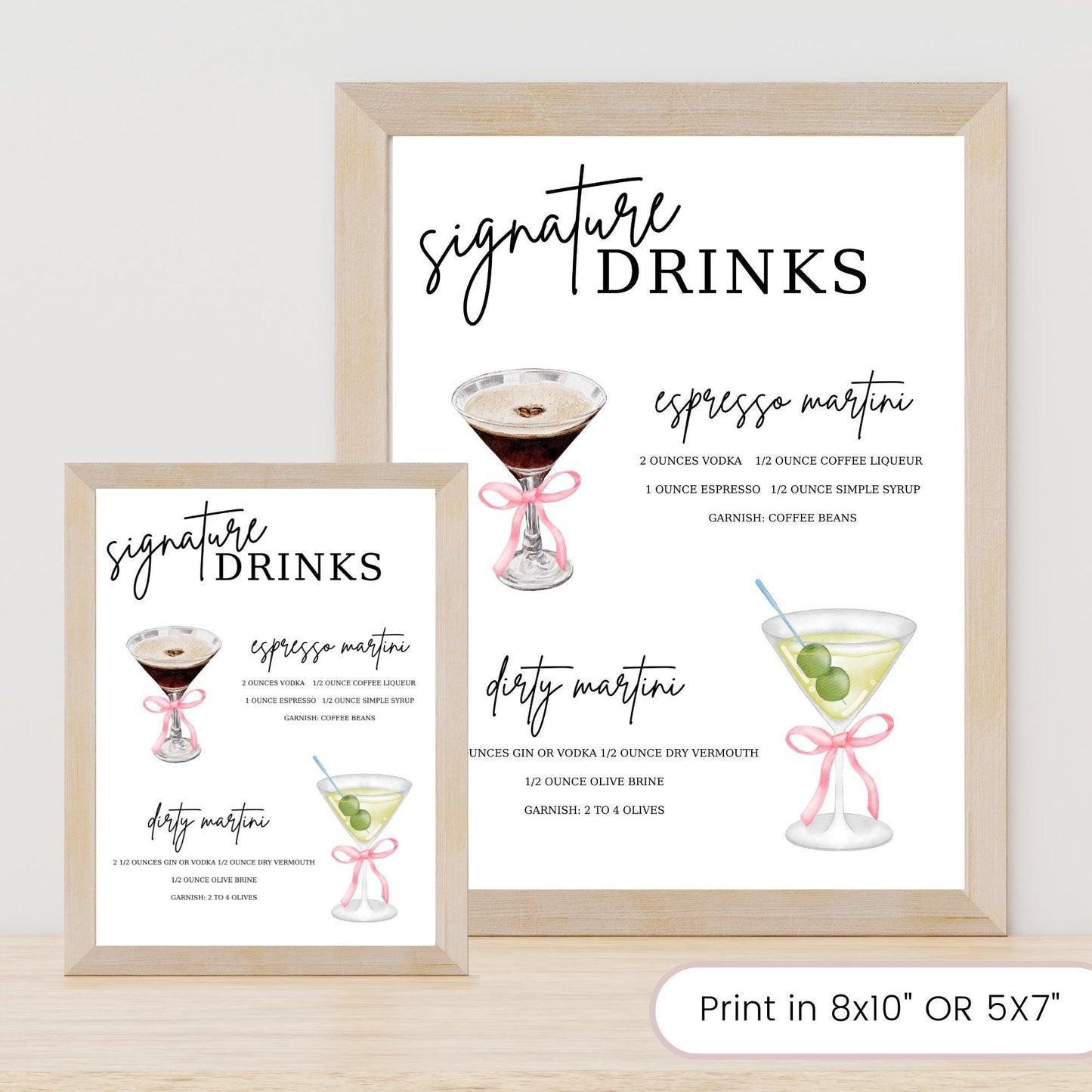 Editable Martini Party Sign Template - Signature Drink Menu - Modern Bar Decor - Instant Download