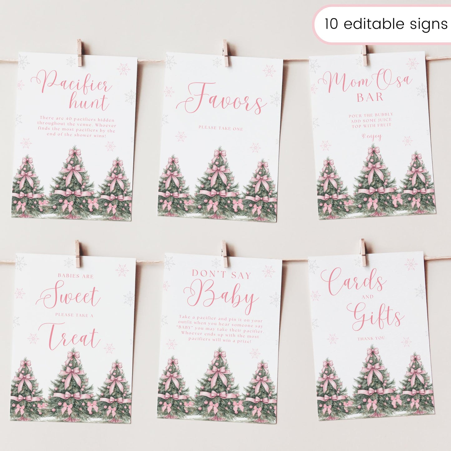 Baby its Cold Outside Baby Shower Sign Bundle Pink Winter Baby Shower Table Sign Snowflake Shower decor Girl Baby Shower Editable template