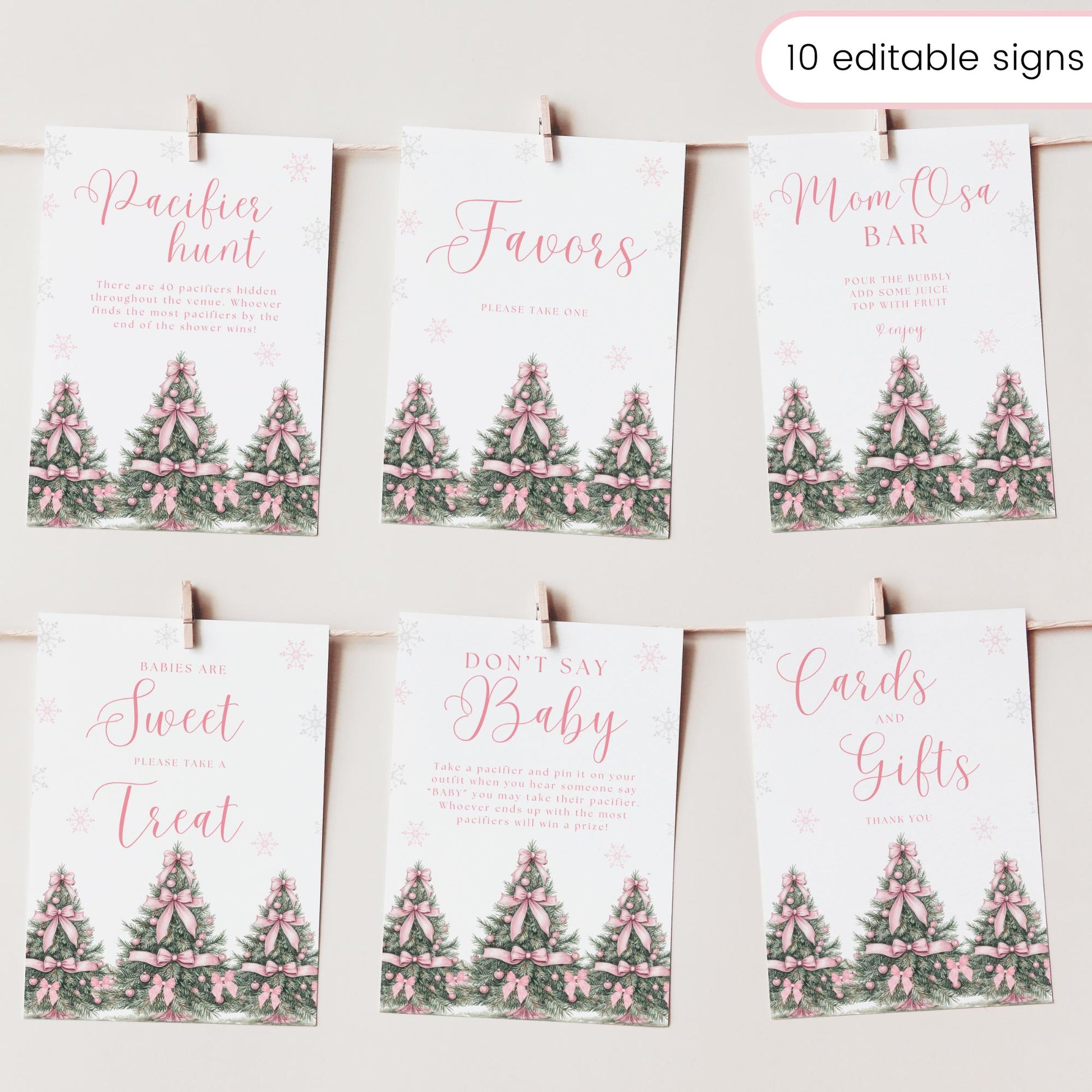 Baby its Cold Outside Baby Shower Sign Bundle Pink Winter Baby Shower Table Sign Snowflake Shower decor Girl Baby Shower Editable template