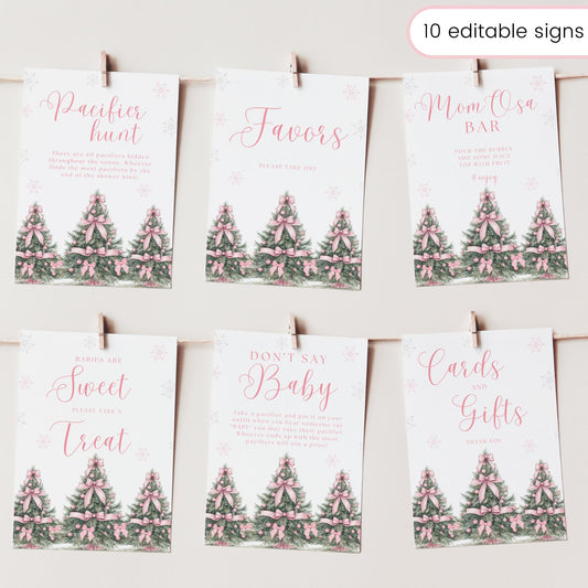 Baby its Cold Outside Baby Shower Sign Bundle Pink Winter Baby Shower Table Sign Snowflake Shower decor Girl Baby Shower Editable template