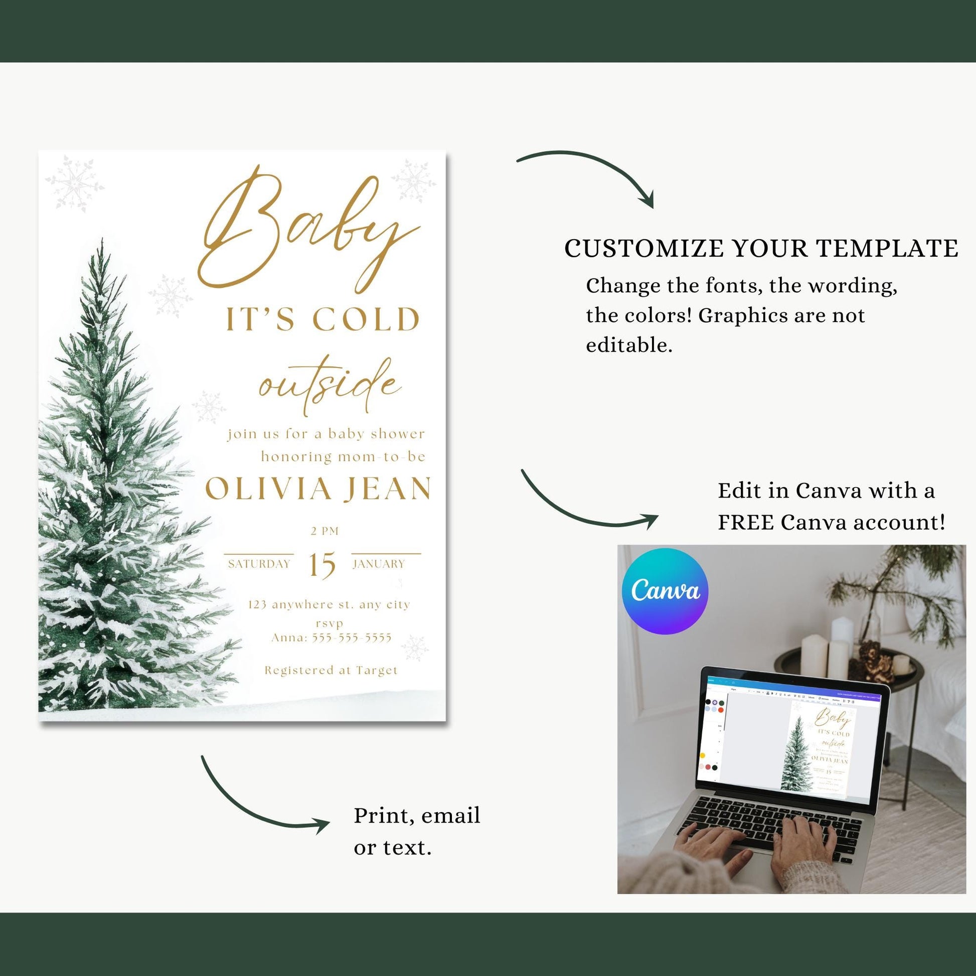 Baby Its Cold Outside Baby Shower Invitation - Winter Wonderland - Editable Template - Digital Download